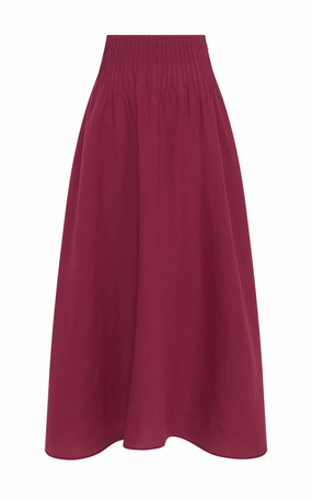 Glamorous Appeal Glossy Texture Penelope Midi Skirt in Raspberry Aloe Linen