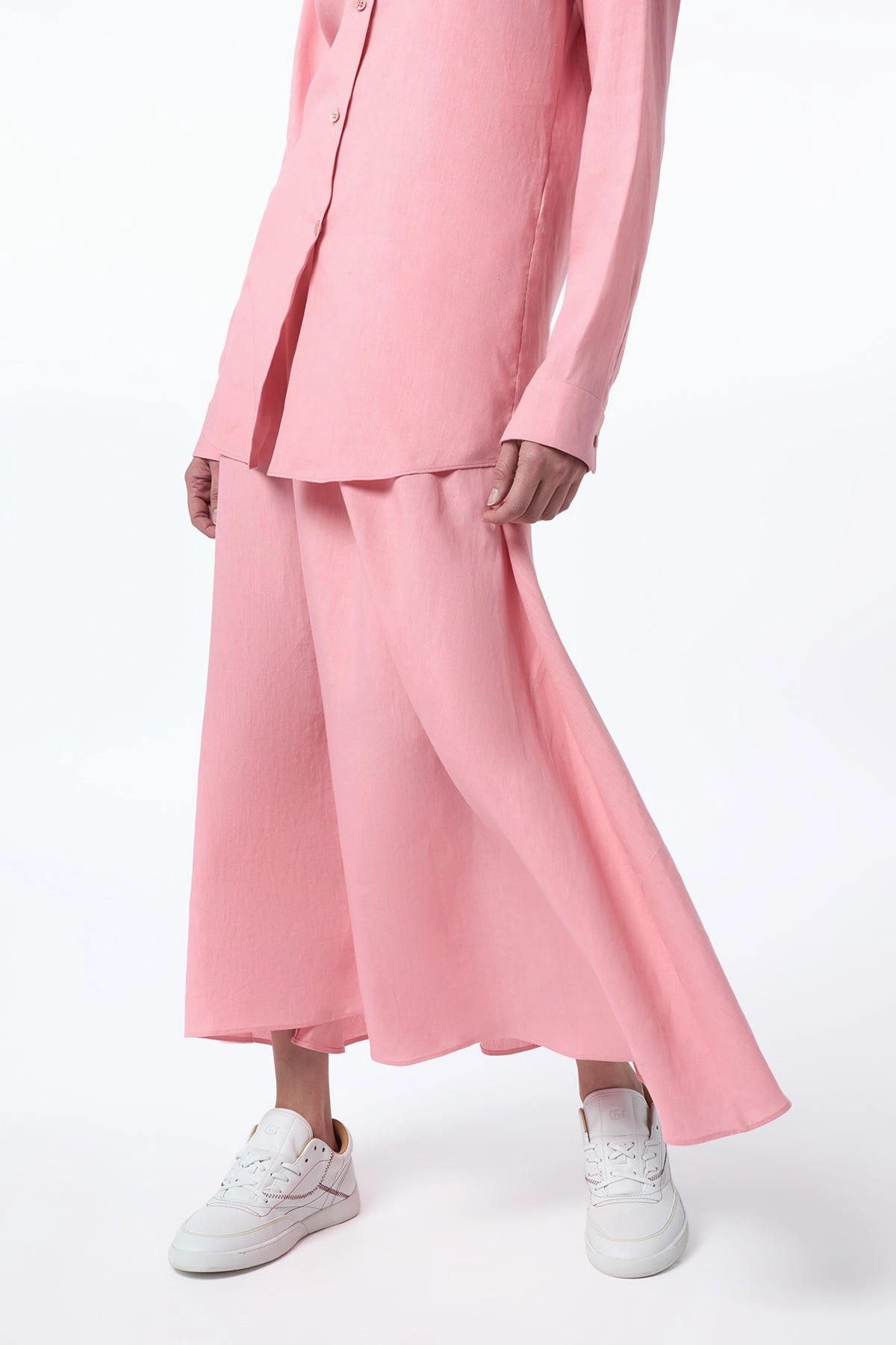 Penelope Midi Skirt in Rosa Aloe Linen Crisscross Back Smooth Finish