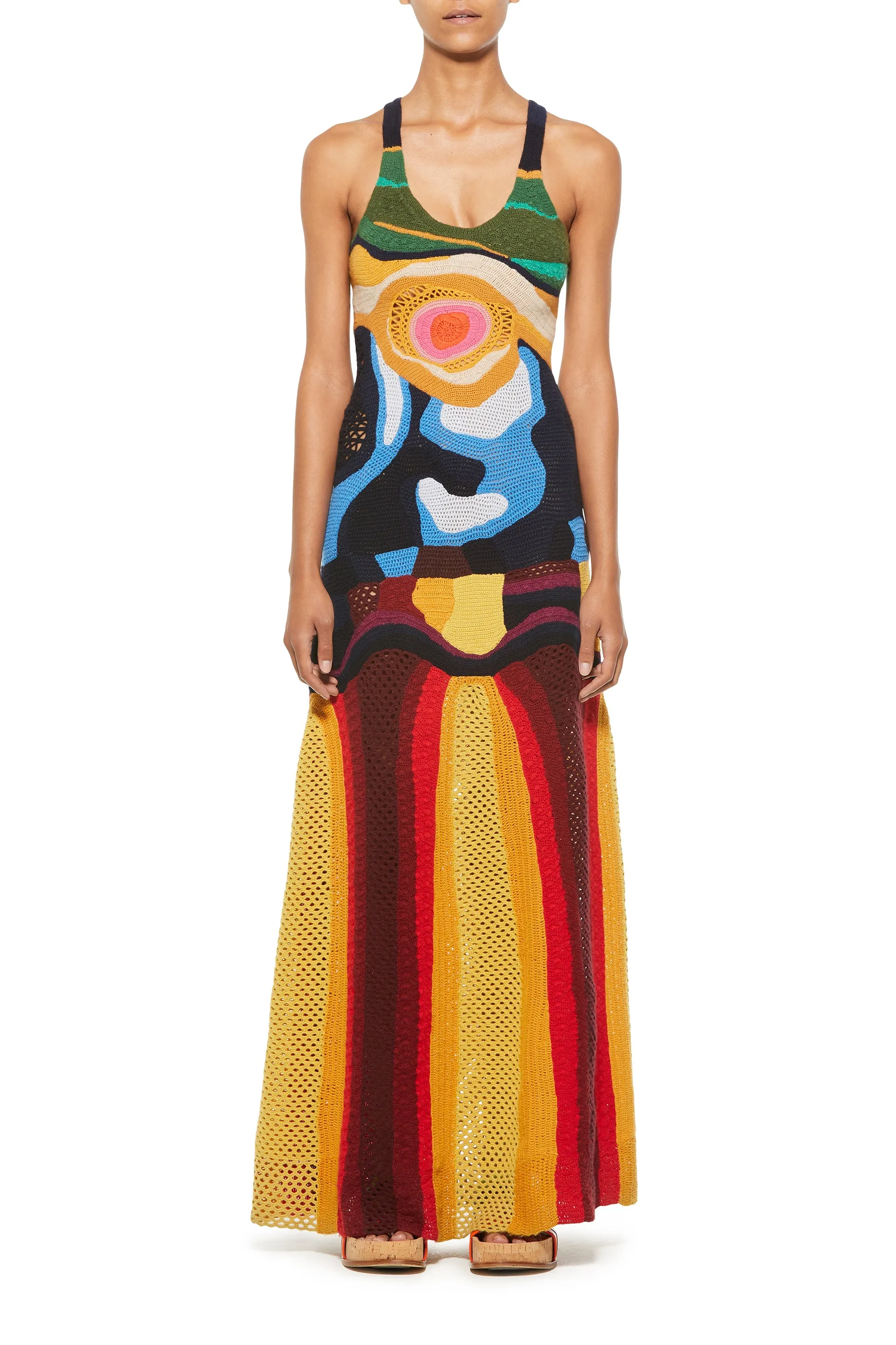 Neutral-Shade Flattering Comfort Wear Tamra Crochet Dress in Mineral Multi Cashmere