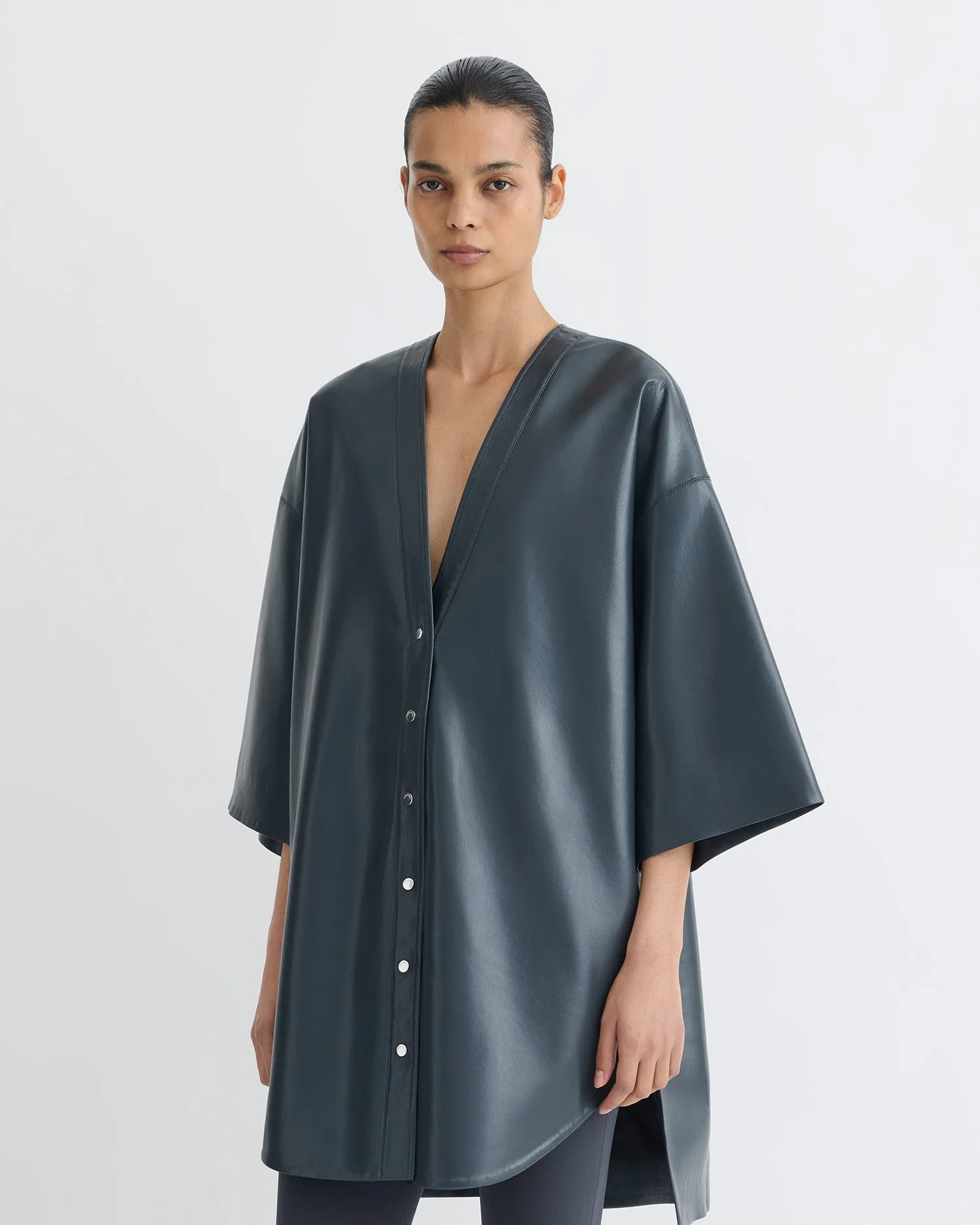 Mood Comfort Eye Catching Ingar - Okobor? Alt-Leather Mini Dress - Steel Blue