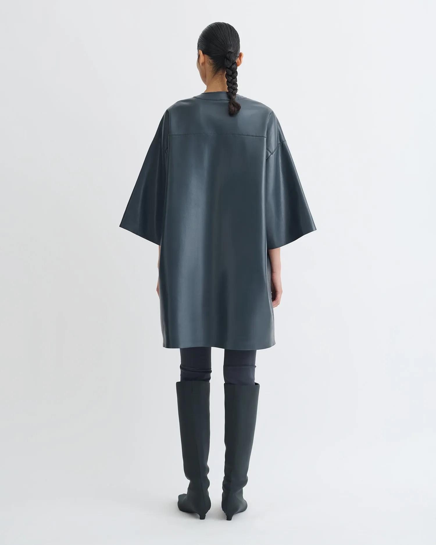 Timeless Layering Daily Option Ingar - Okobor? Alt-Leather Mini Dress - Steel Blue