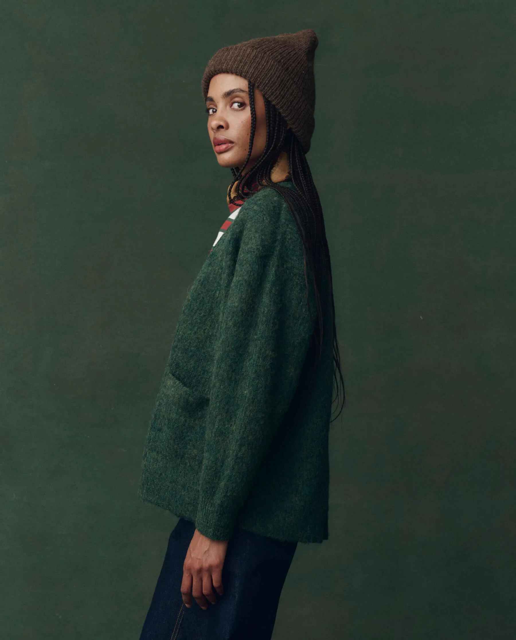 The Brushed Melange Cardigan. -- Meadow Green Winter Comfort Layer