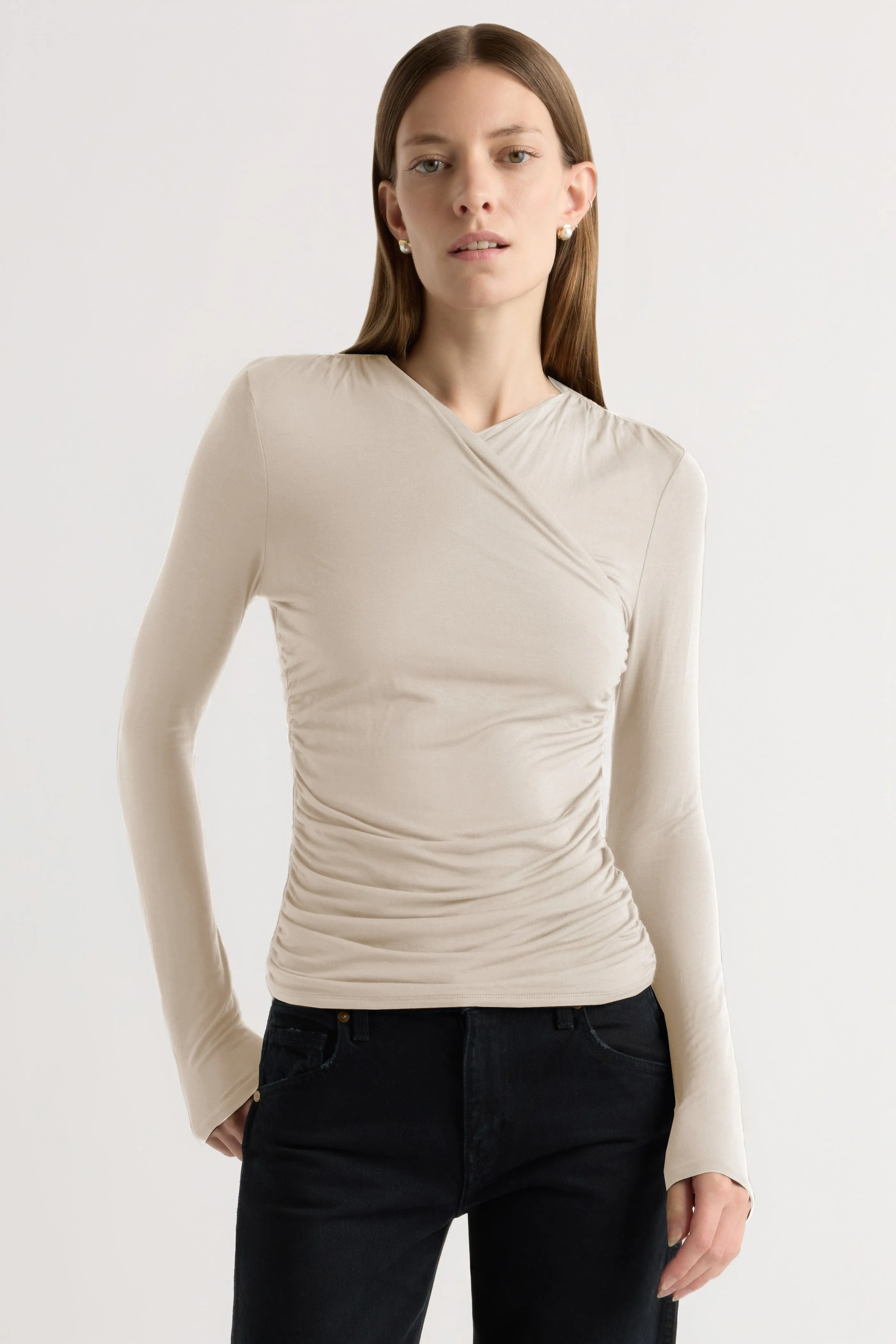 Lilou Wrap-Neck Long-Sleeve Tee Affordable accessibility Chic And Comfortable