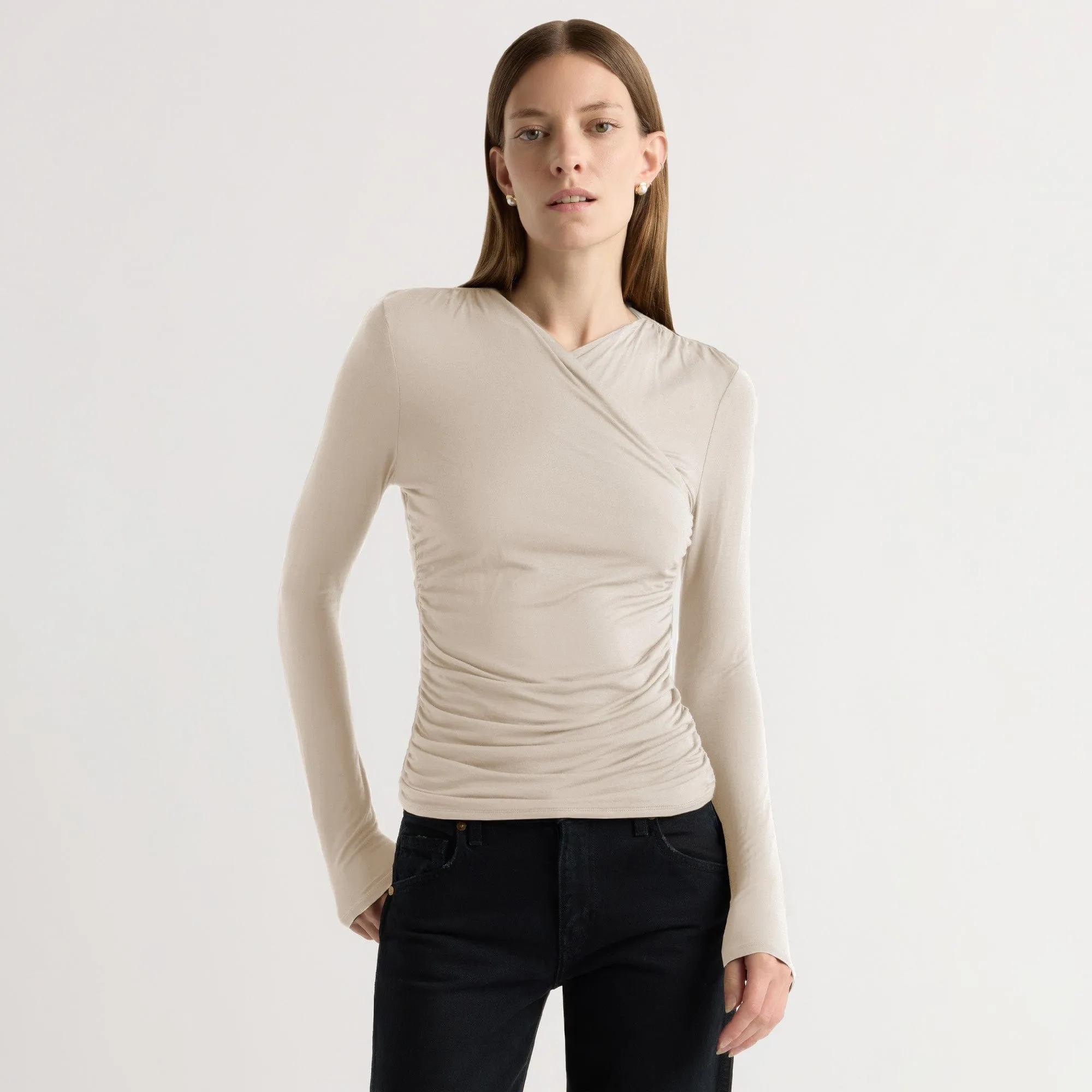 All Purpose Wear Lilou Wrap-Neck Long-Sleeve Tee