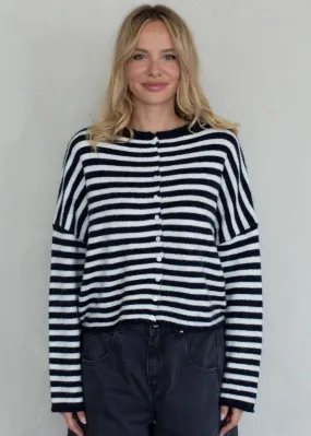 Breathable Style Sporty Flex Piper Striped Cardigan - Ivory & Navy