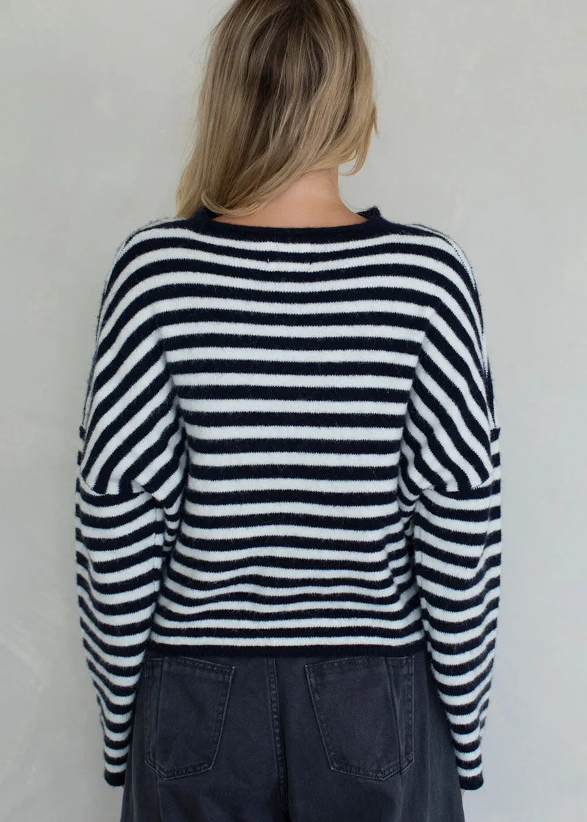 Timeless Layer Winter Knit Layer Piper Striped Cardigan - Ivory & Navy