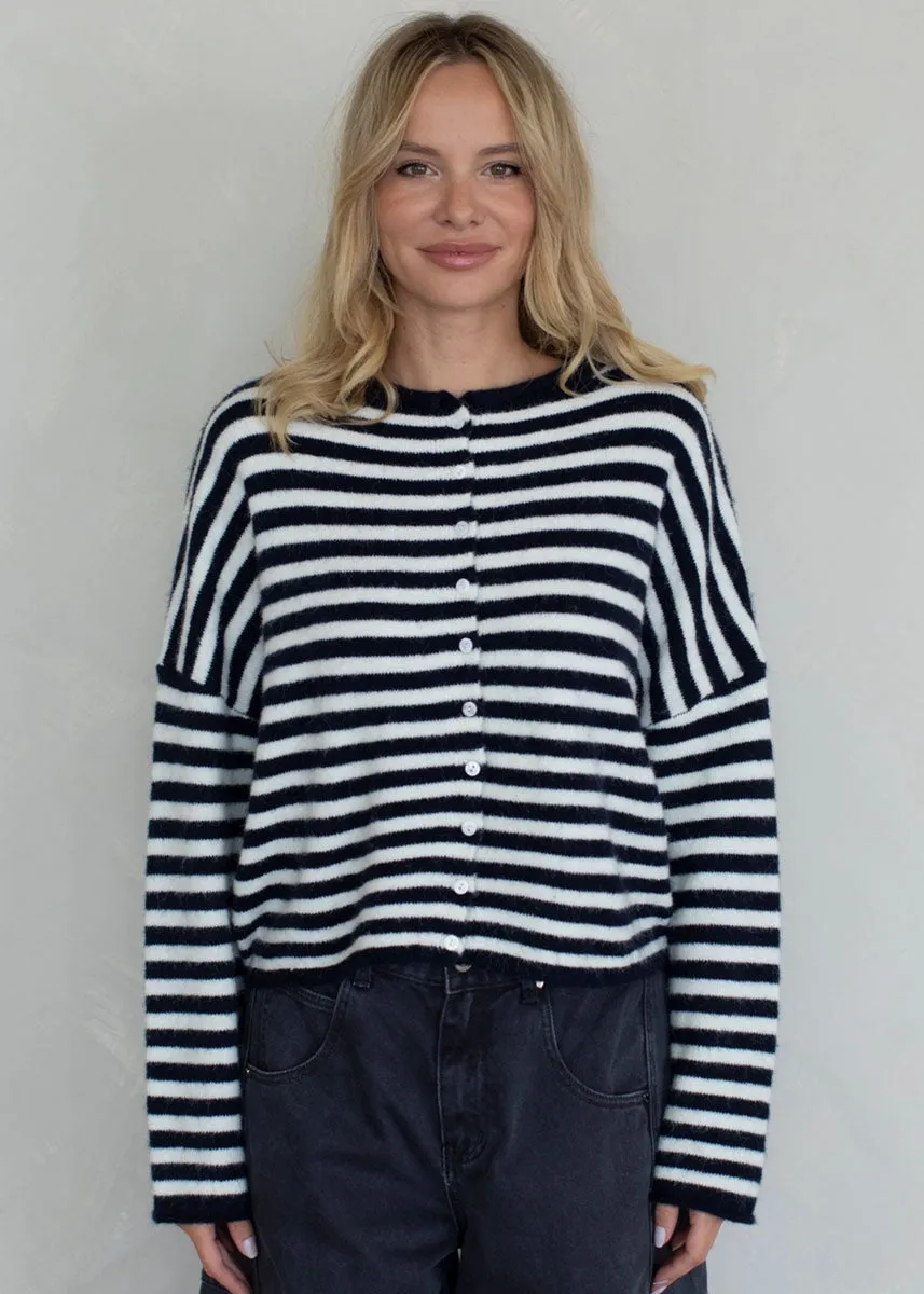 Breathable Style Sporty Flex Piper Striped Cardigan - Ivory & Navy
