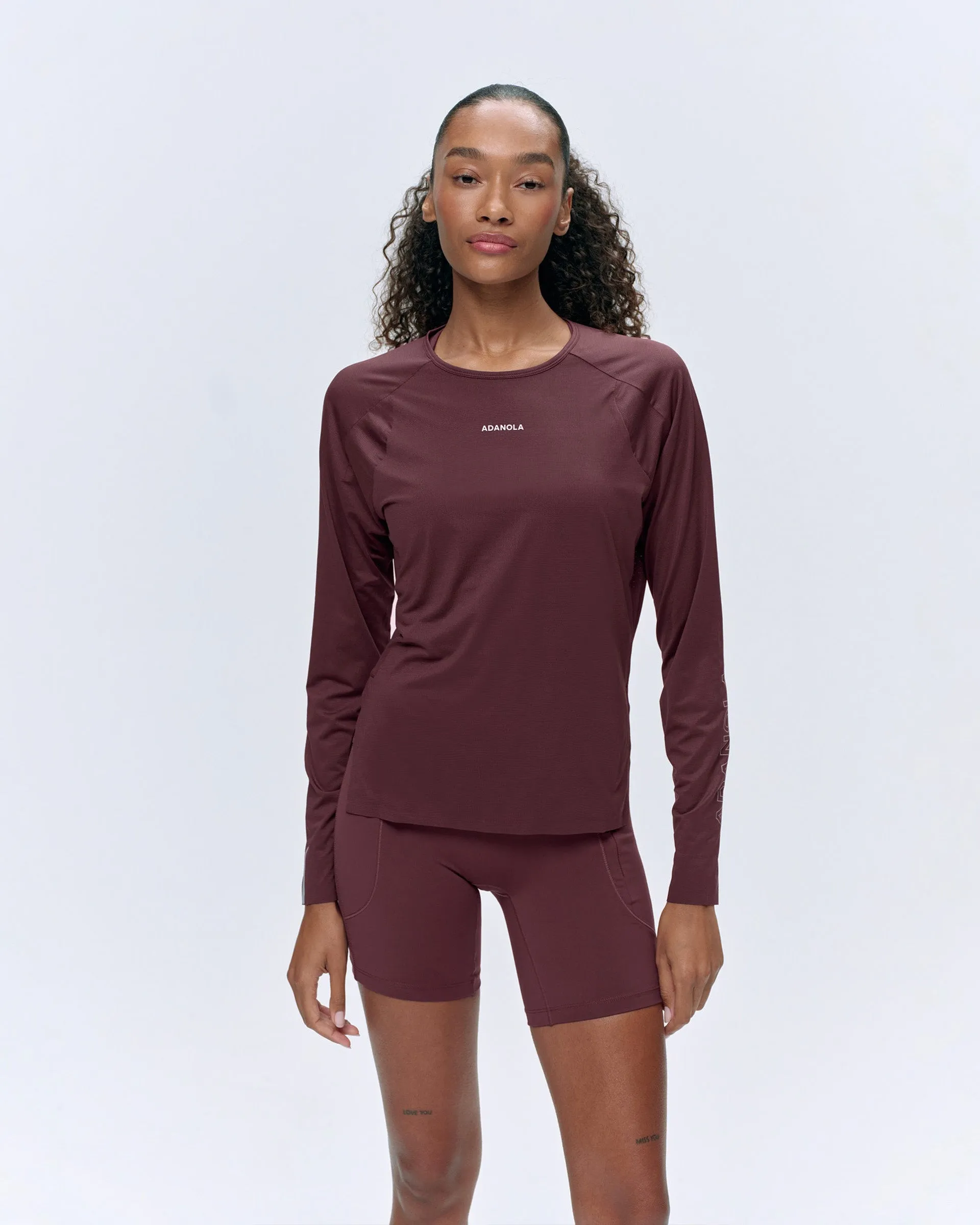 Double Needle Stitching ButtonlessClosure Lightweight Running Long Sleeve T-Shirt - Burgundy