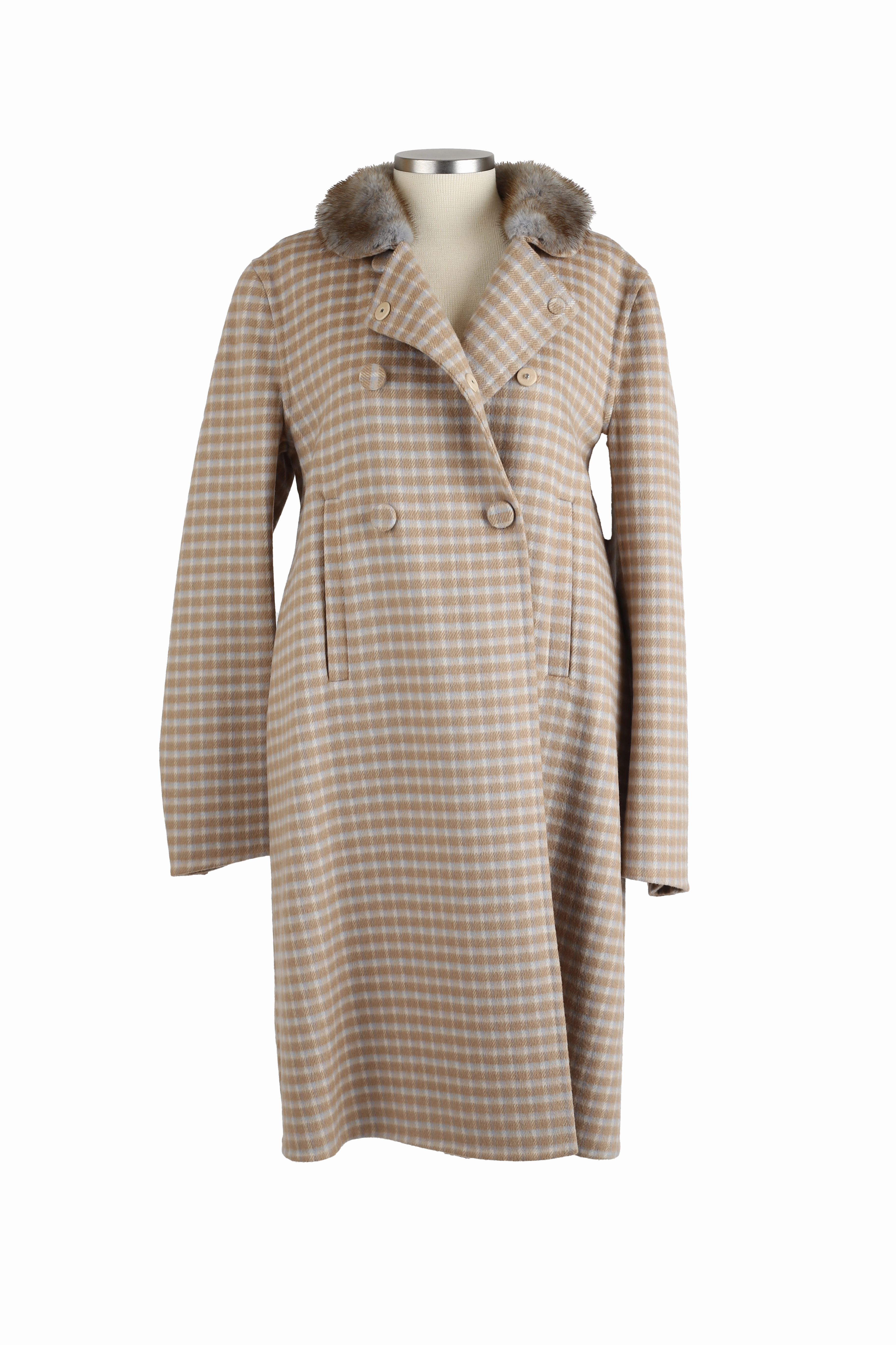 Plaid Wool Dress Coat W/ Mink Fur Collar Versatile Fit Layer
