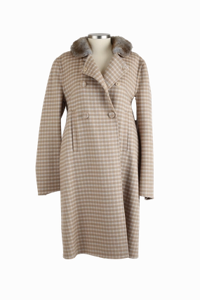 Plaid Wool Dress Coat W/ Mink Fur Collar Versatile Fit Layer