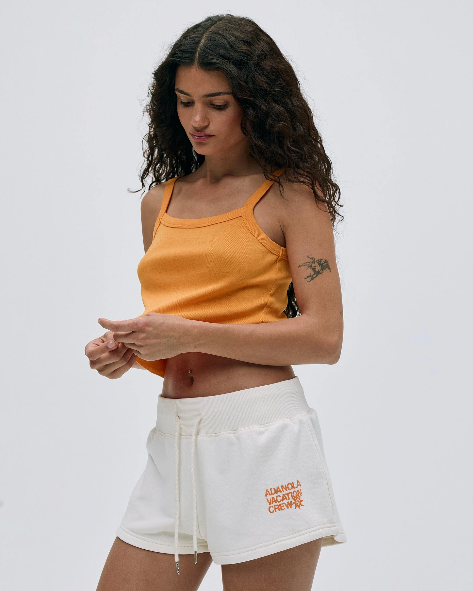 Odor Control Treatment Vacation Mini Sweat Shorts - Marshmallow White/Mango Orange