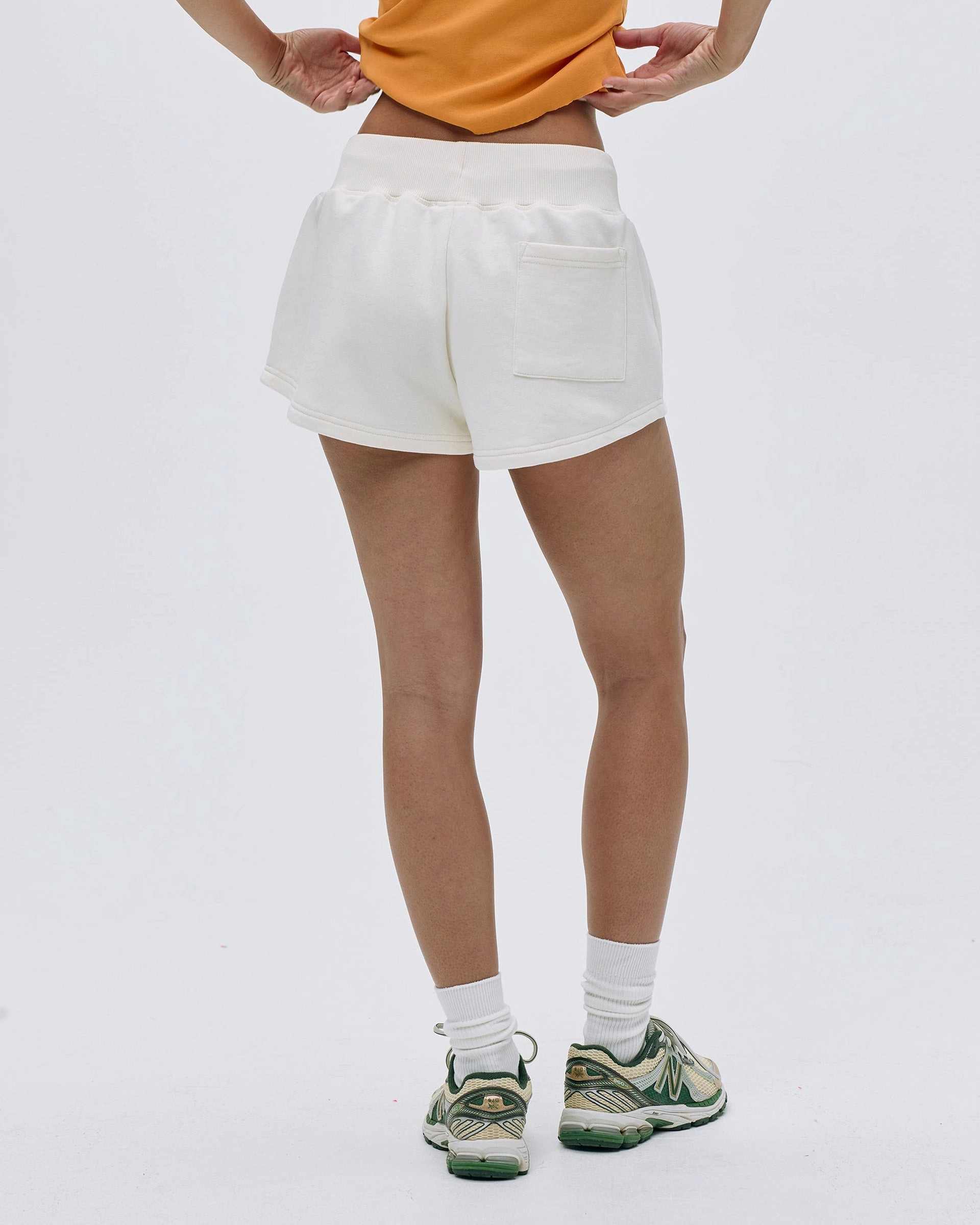 Odor Control Technology Breathable mesh Vacation Mini Sweat Shorts - Marshmallow White/Mango Orange