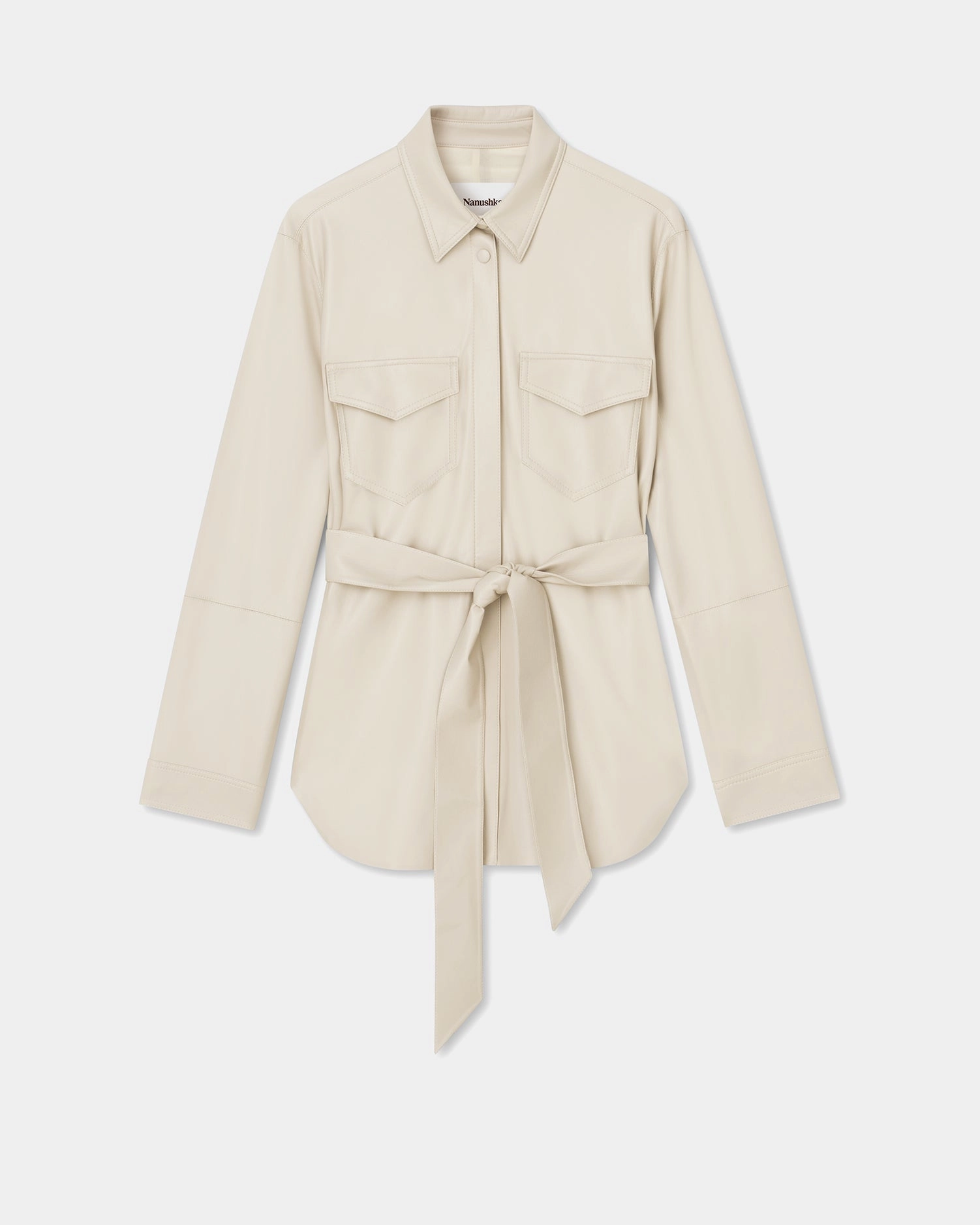 Artha - Okobor? Alt-Leather Shirt - Creme Casual Design Sheer Panel