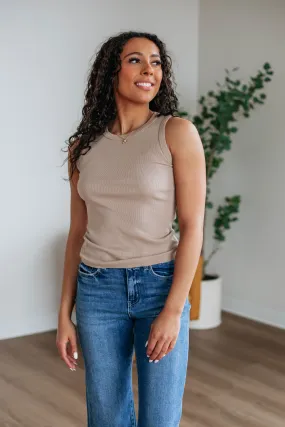 Brighton Ribbed Tank - Taupe Luxury Thermal Regulation Fabric