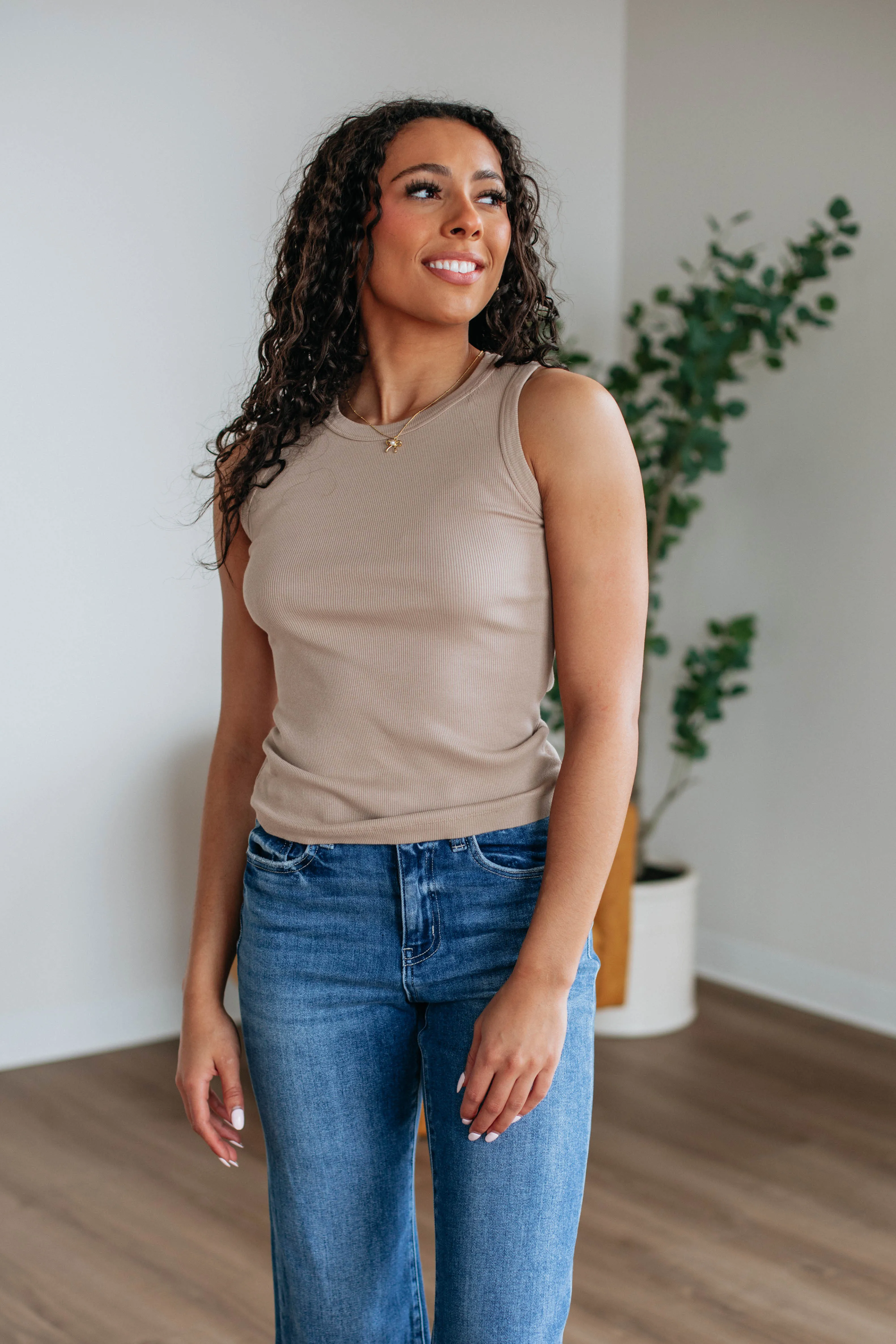 Brighton Ribbed Tank - Taupe Luxury Thermal Regulation Fabric