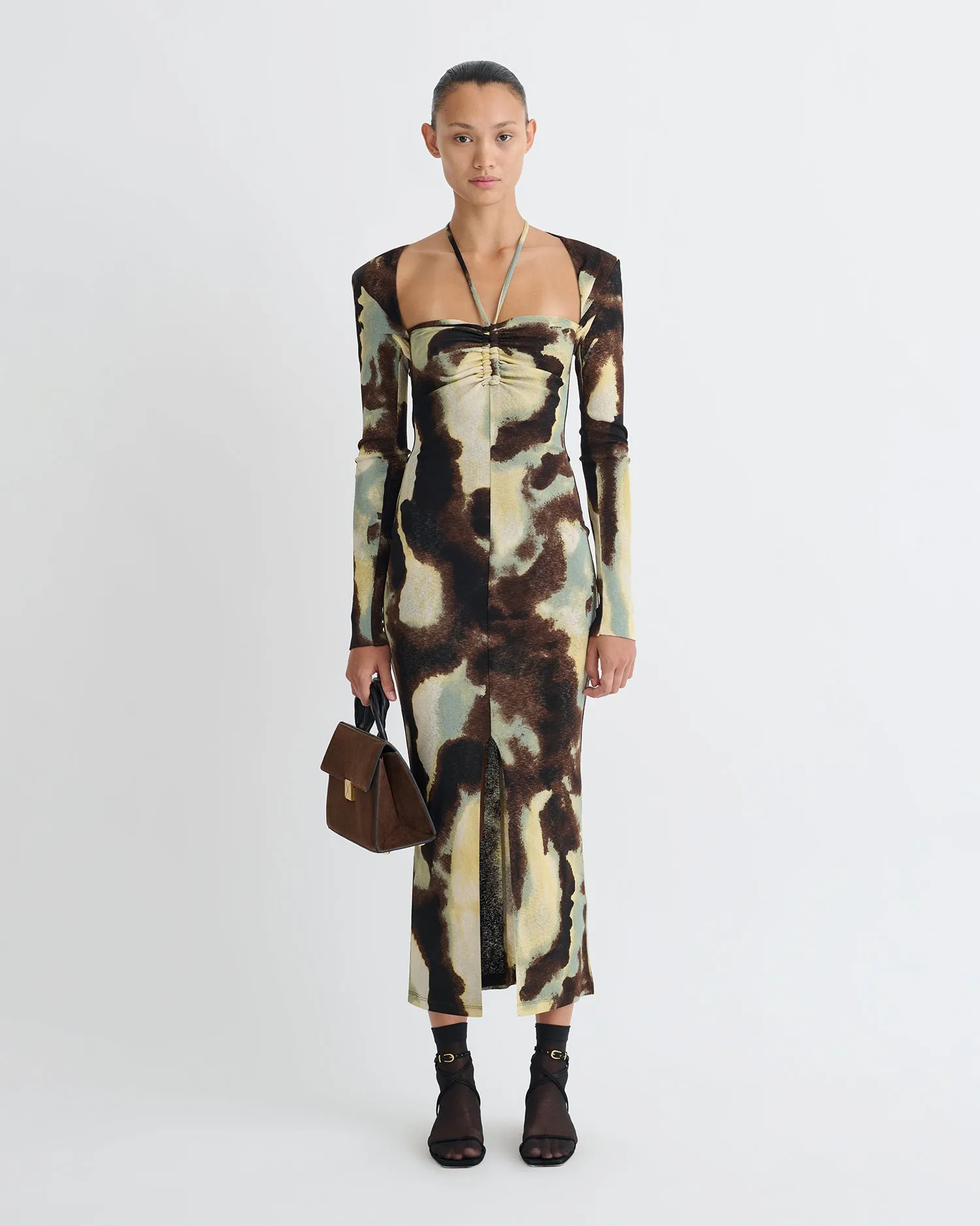 Coral Soft Crisp Silhouette Aponi - Mesh Jersey Dress - Watercolor Sage