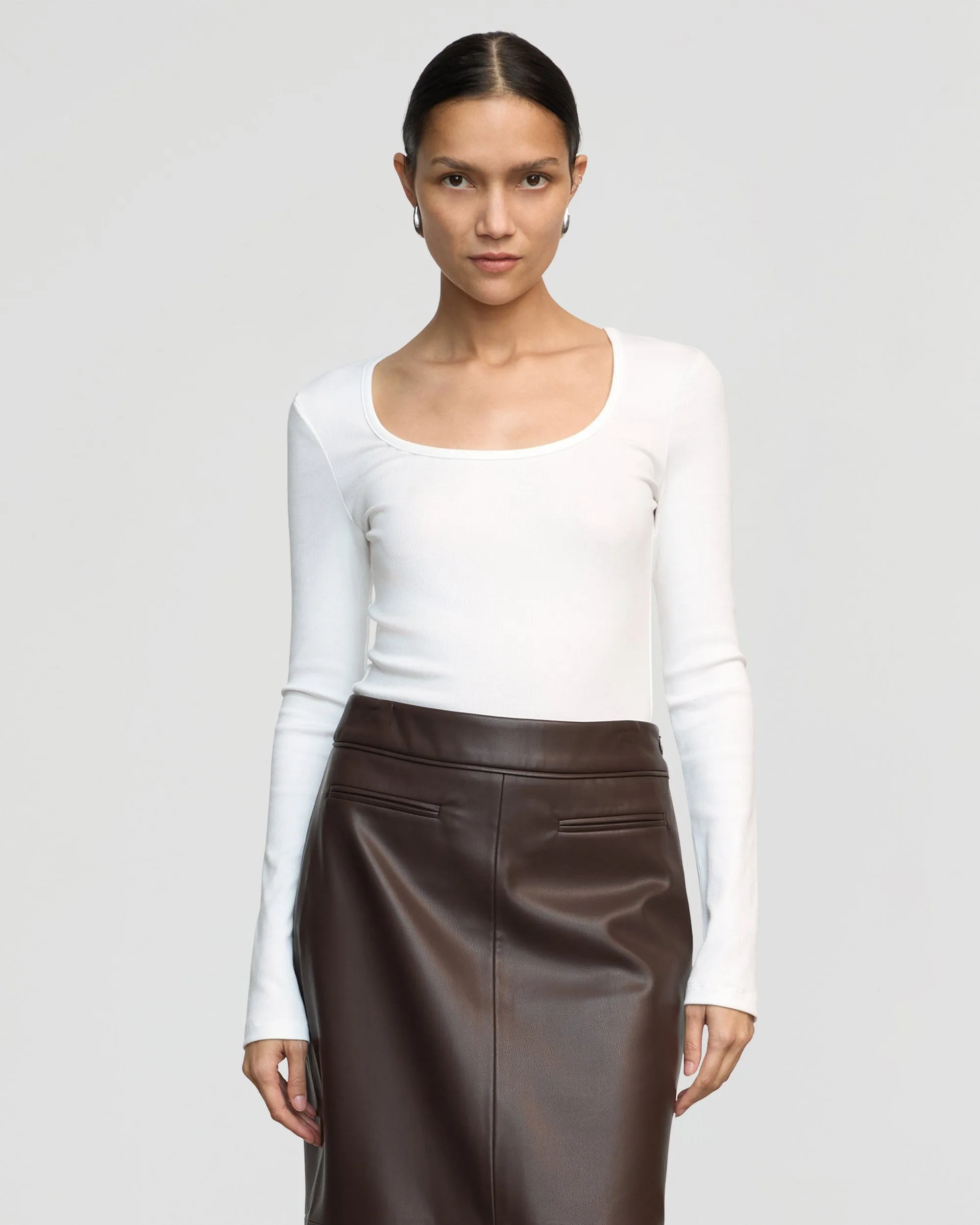 Rosa Ribbed Scoop-Neck Semi-Sheer Tee Geometric precision