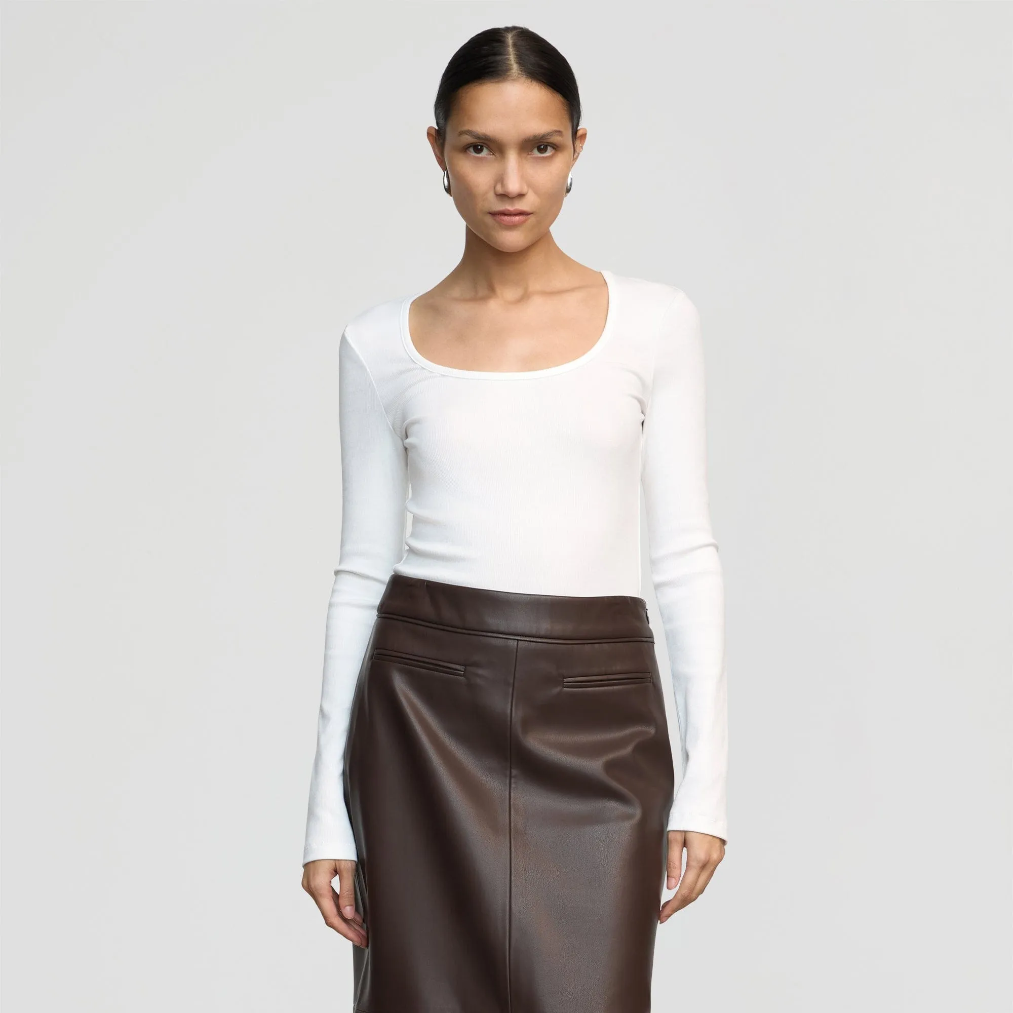 Soft Layers Comfortable Piece Rosa Ribbed Scoop-Neck Semi-Sheer Tee