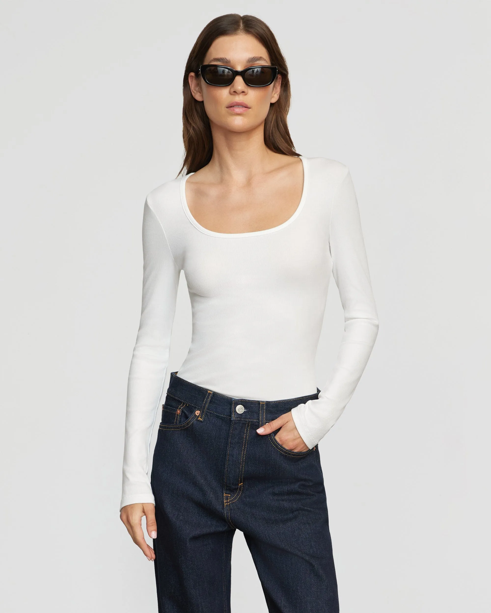 Rosa Ribbed Scoop-Neck Semi-Sheer Tee Soft Touch Texture