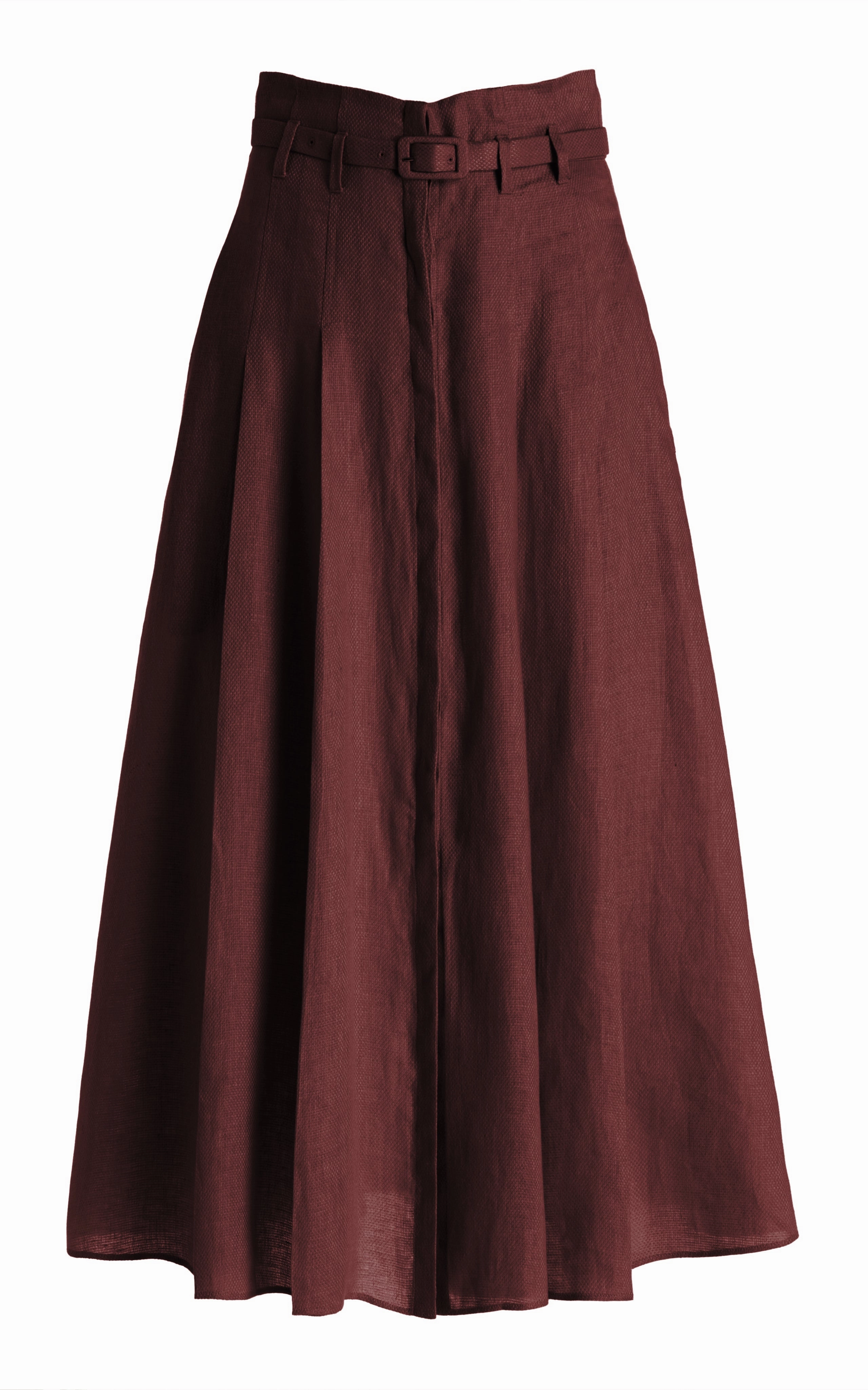 All Day Comfort Performance Fashion Dugald Pleated Midi Skirt in Deep Bordeaux Linen