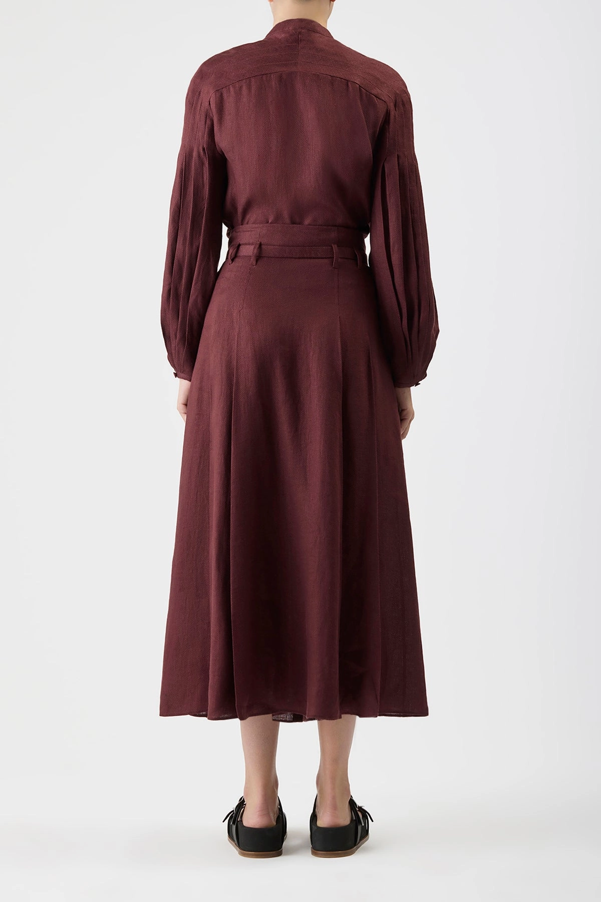 Daily Favorite Department Store Style Dugald Pleated Midi Skirt in Deep Bordeaux Linen