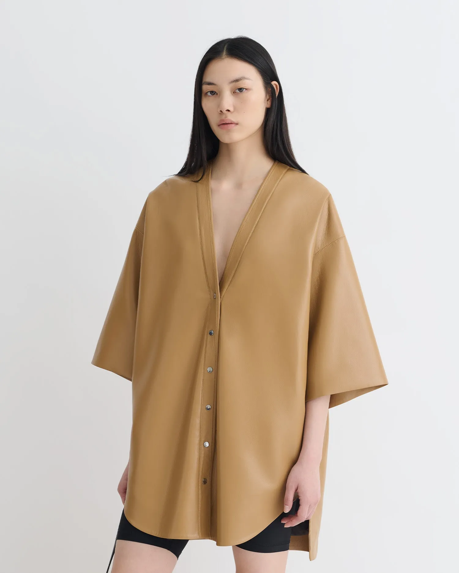 Feminine fit-and-flare silhouette Brunch Glow Ingar - Okobor? Alt-Leather Mini Dress - Oak