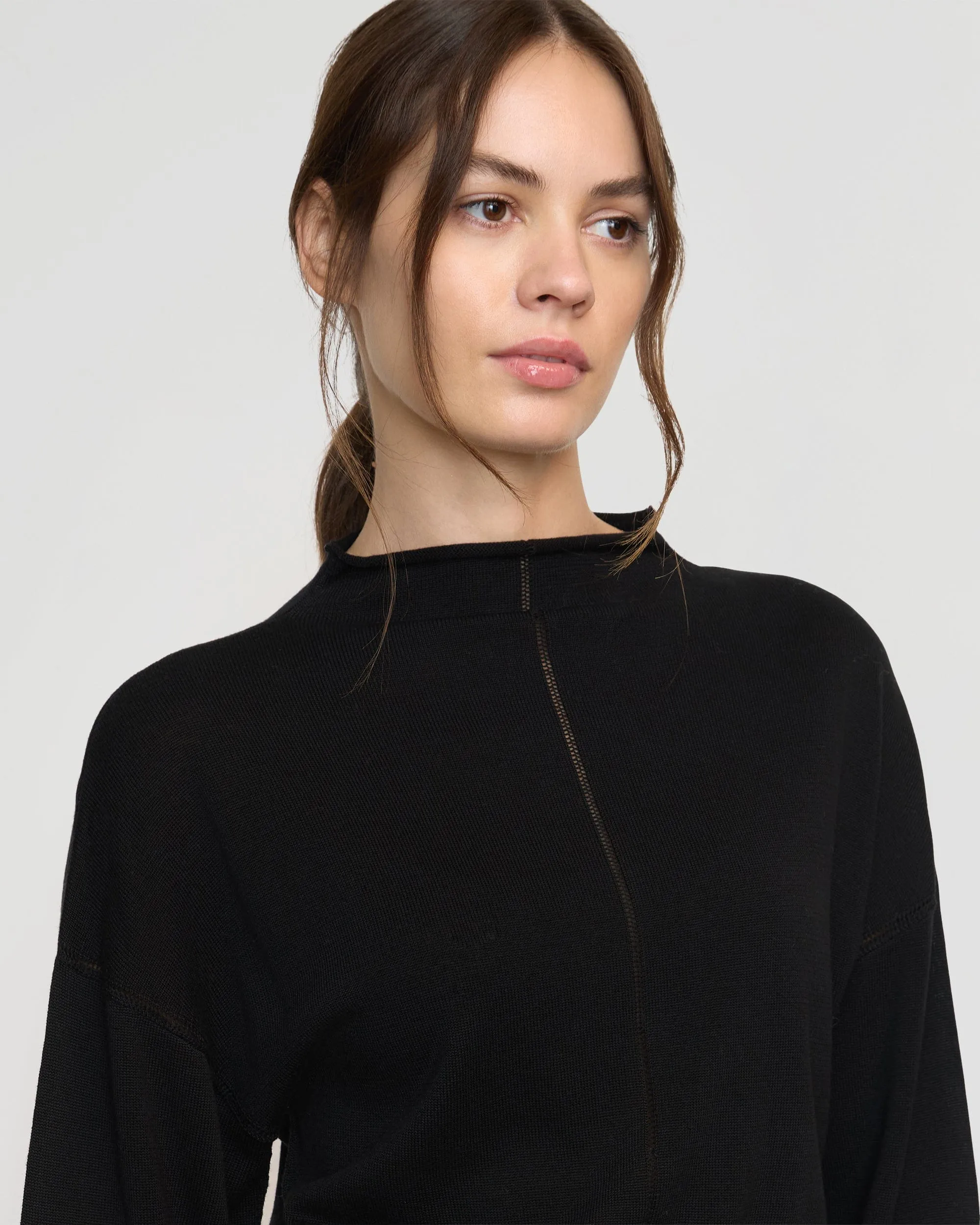 Simple Knitwear Relaxed Neckline Jillian Pointelle Tencel-Wool Sweater