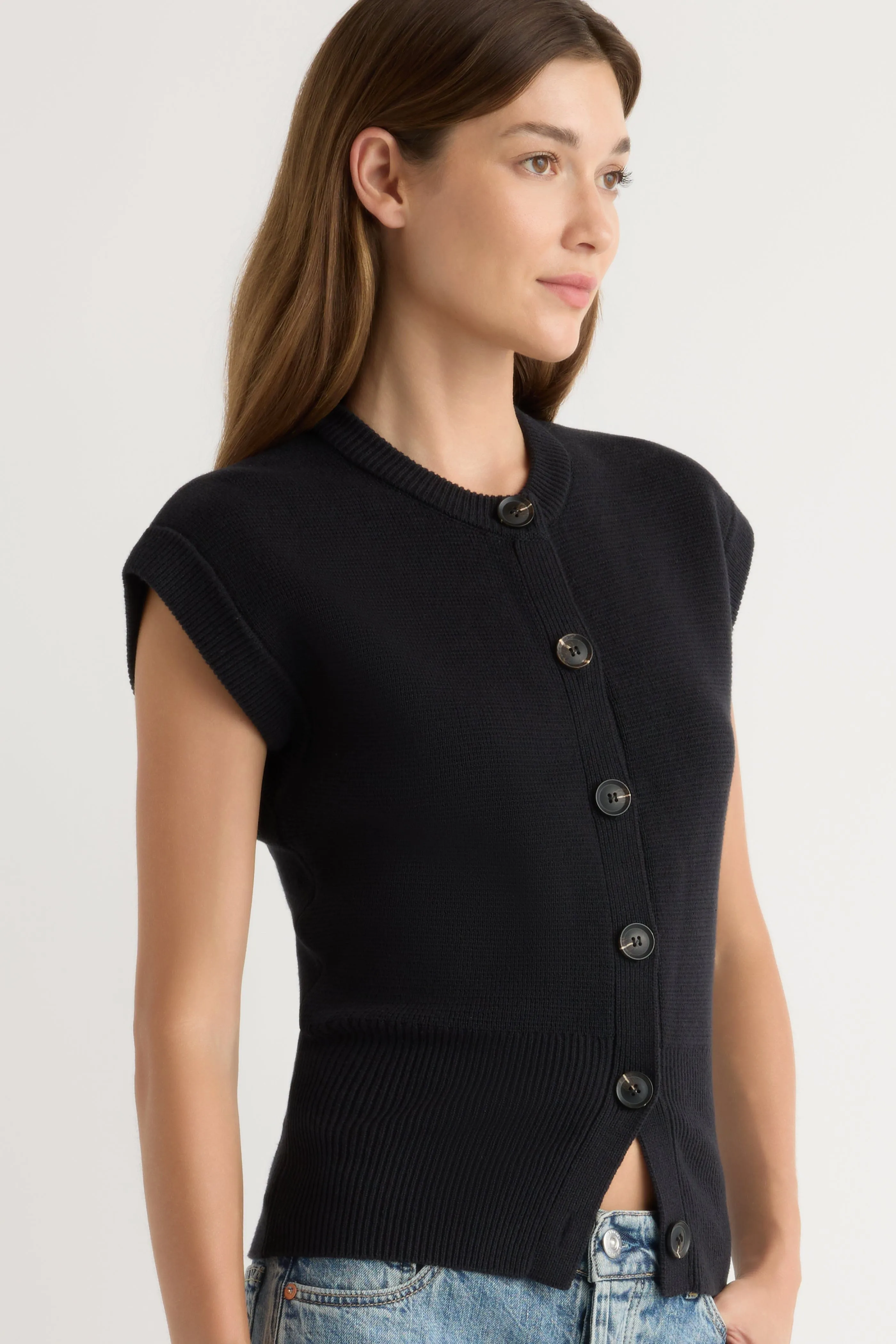 Solea Button Knit Vest Versatile Style Non Irritating Seams