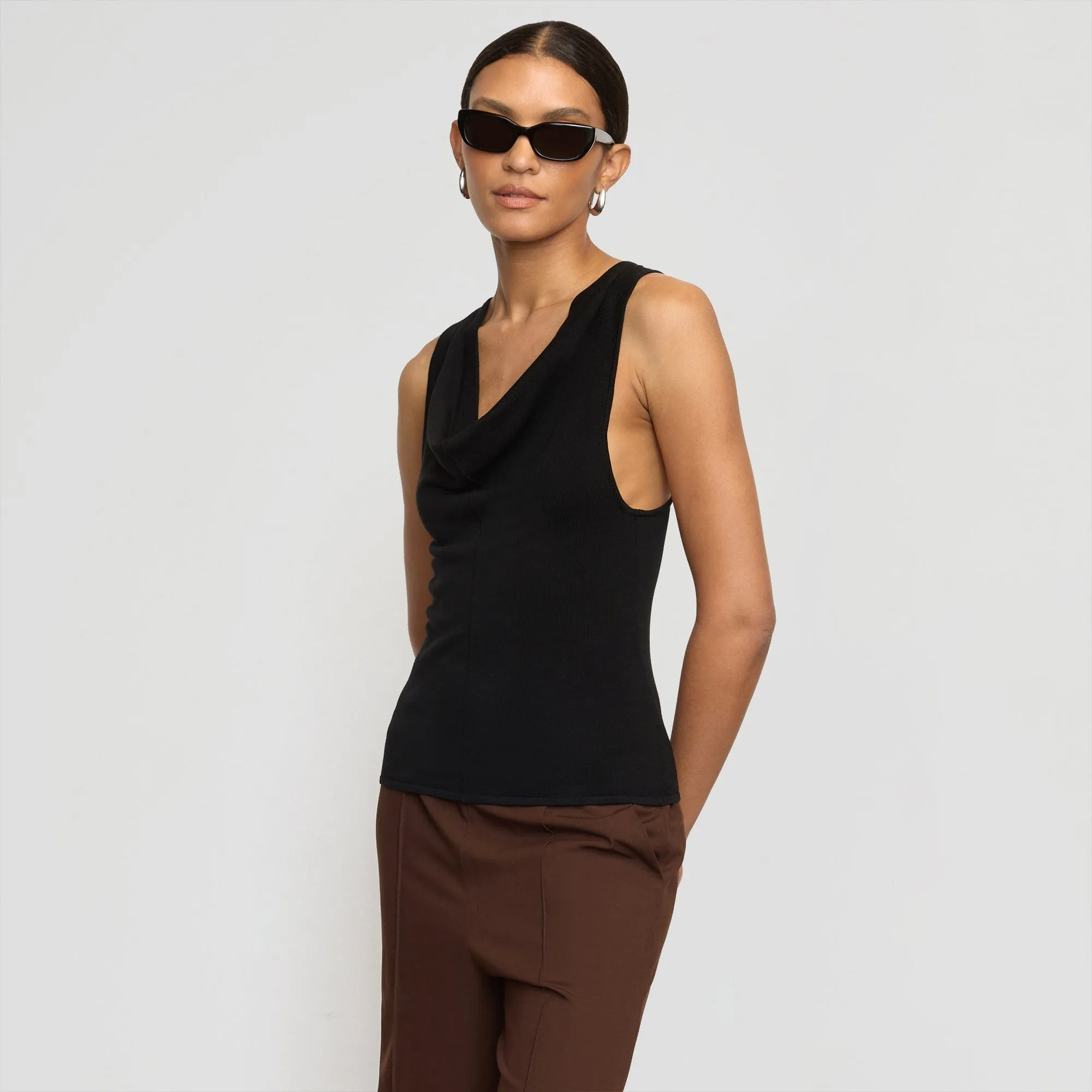 Valerie Cowl-Neck Racerback Knit Top Flexible Fabric