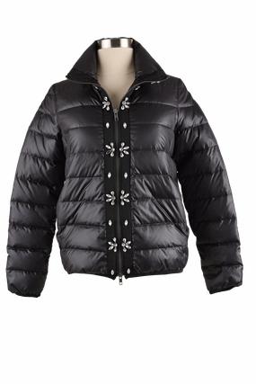 Mold resistant Adjustable Detachable Hood Quilted Down Jacket - Rhinestone