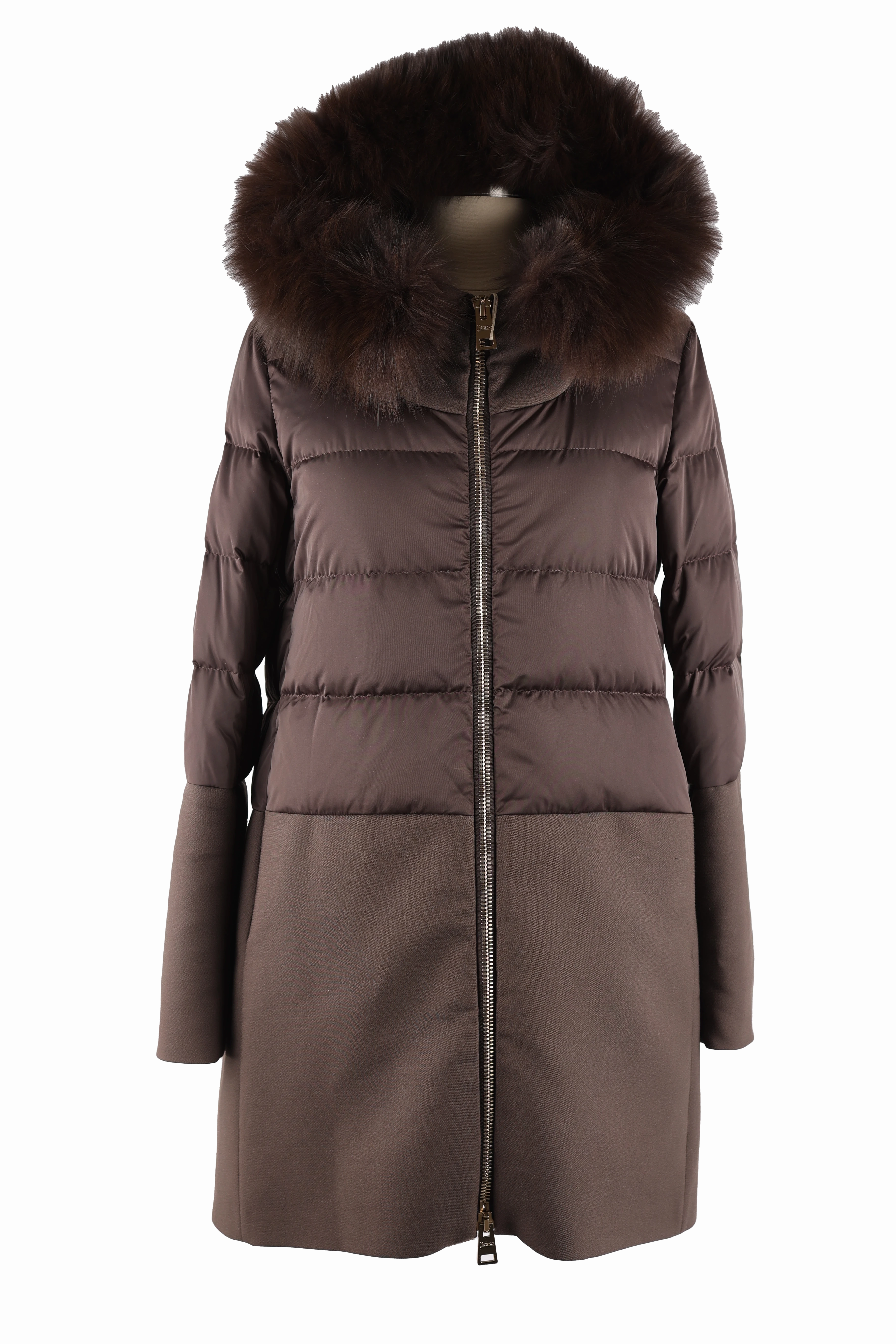 Neutral palette Quilted Down Parka W/  Fur Trim