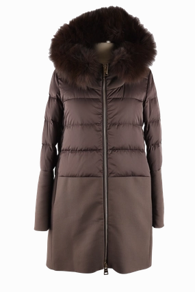 Neutral palette Quilted Down Parka W/  Fur Trim