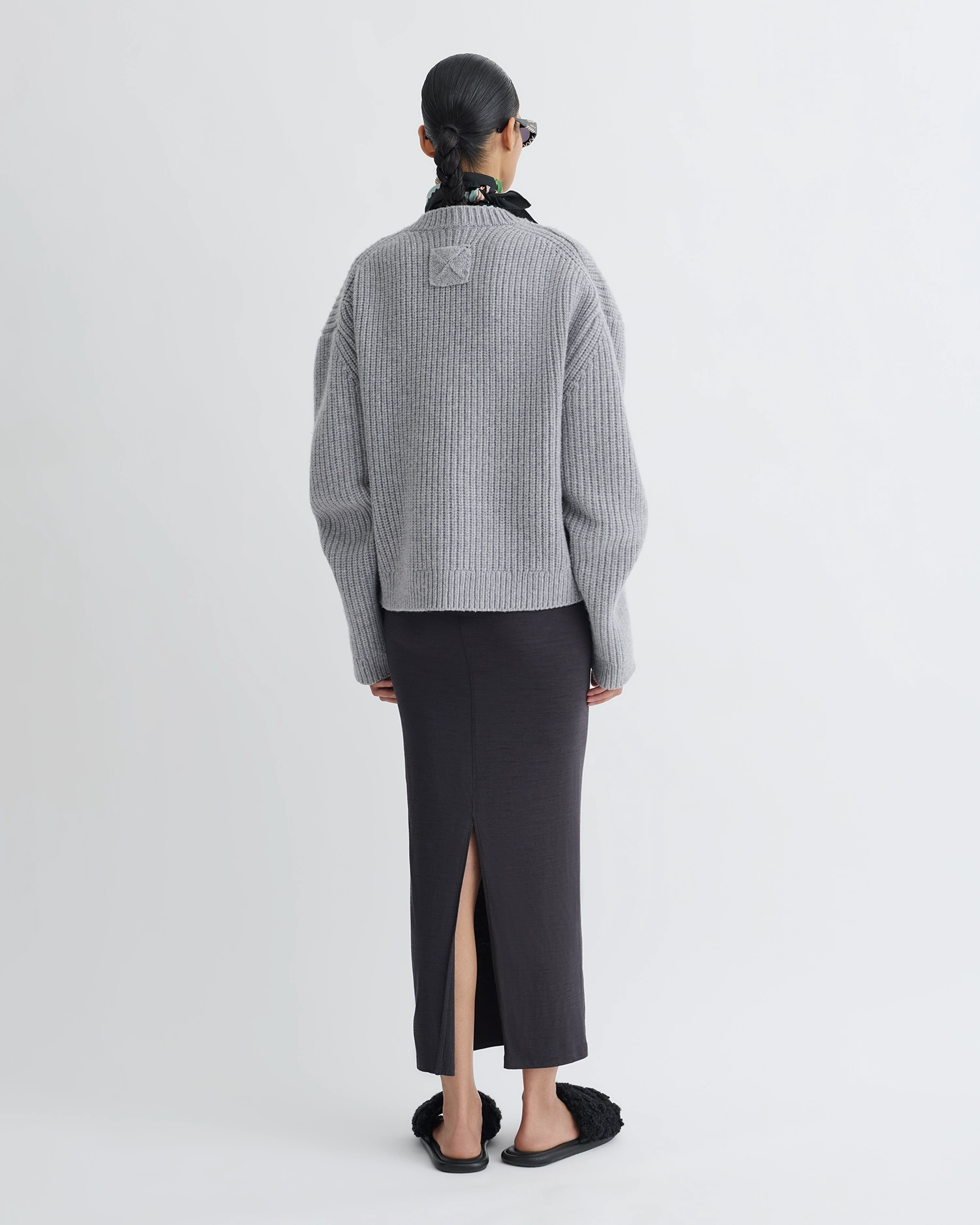 Seamless Design Gather Details Rafa - Wool Jersey Midi Skirt - Grey