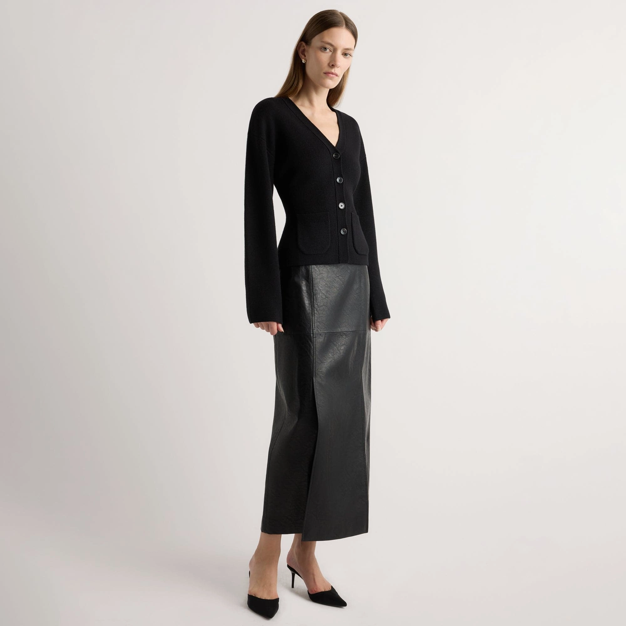 Rama Front-Vent Vegan Leather Skirt Natural Mood