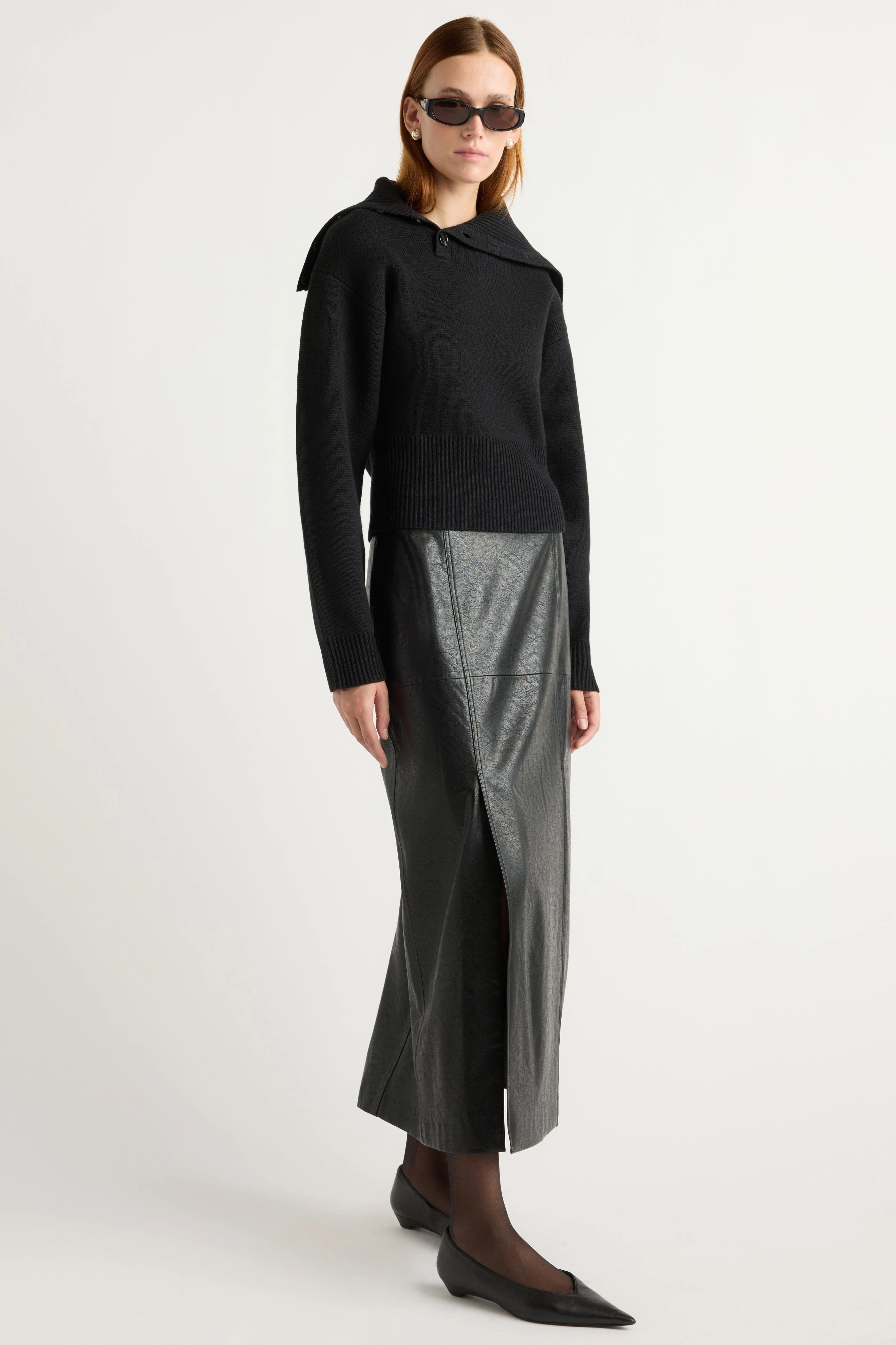 Rama Front-Vent Vegan Leather Skirt Modern Design