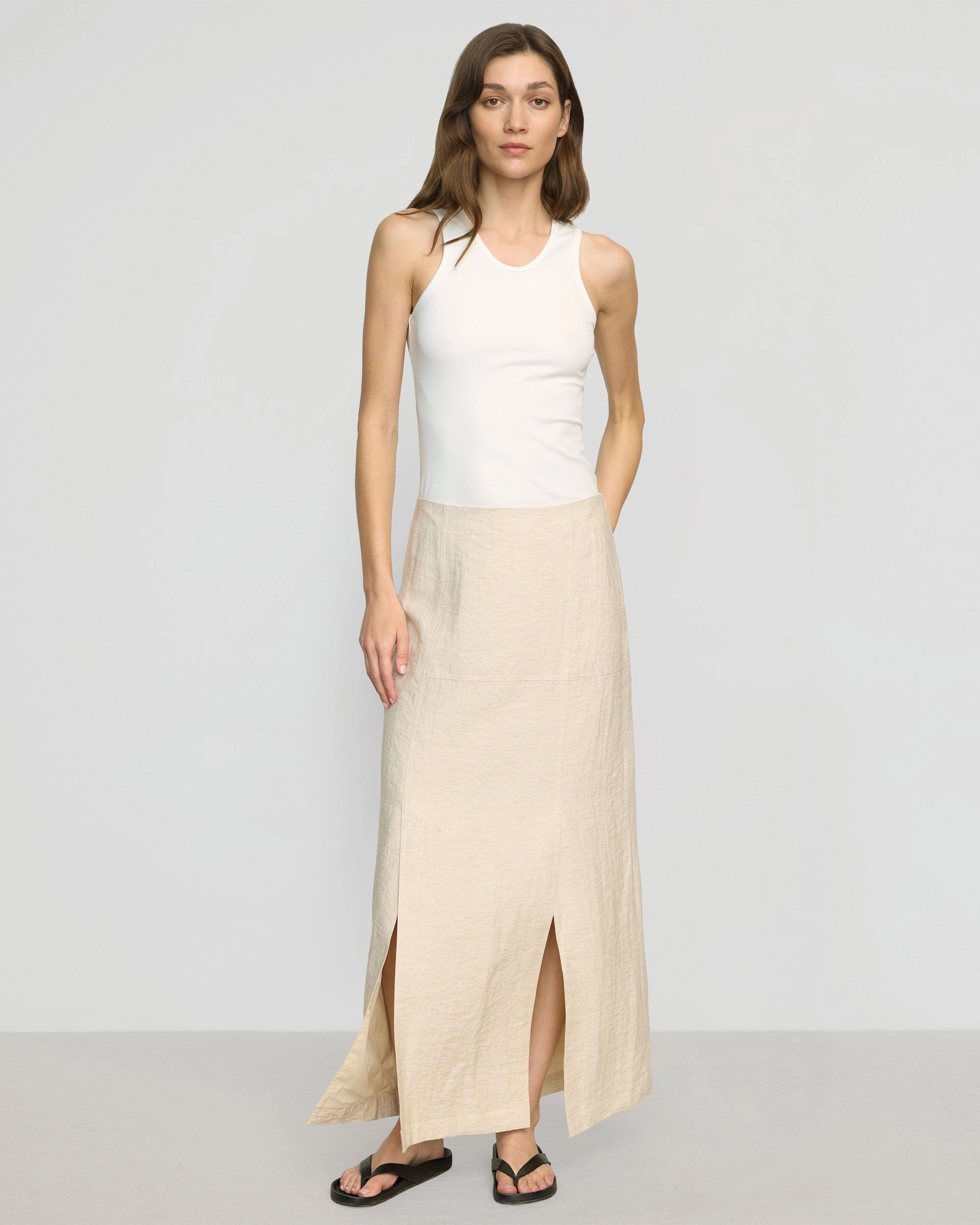 Flexible Comfort Ranni Front-Vent Linen-Blend Skirt