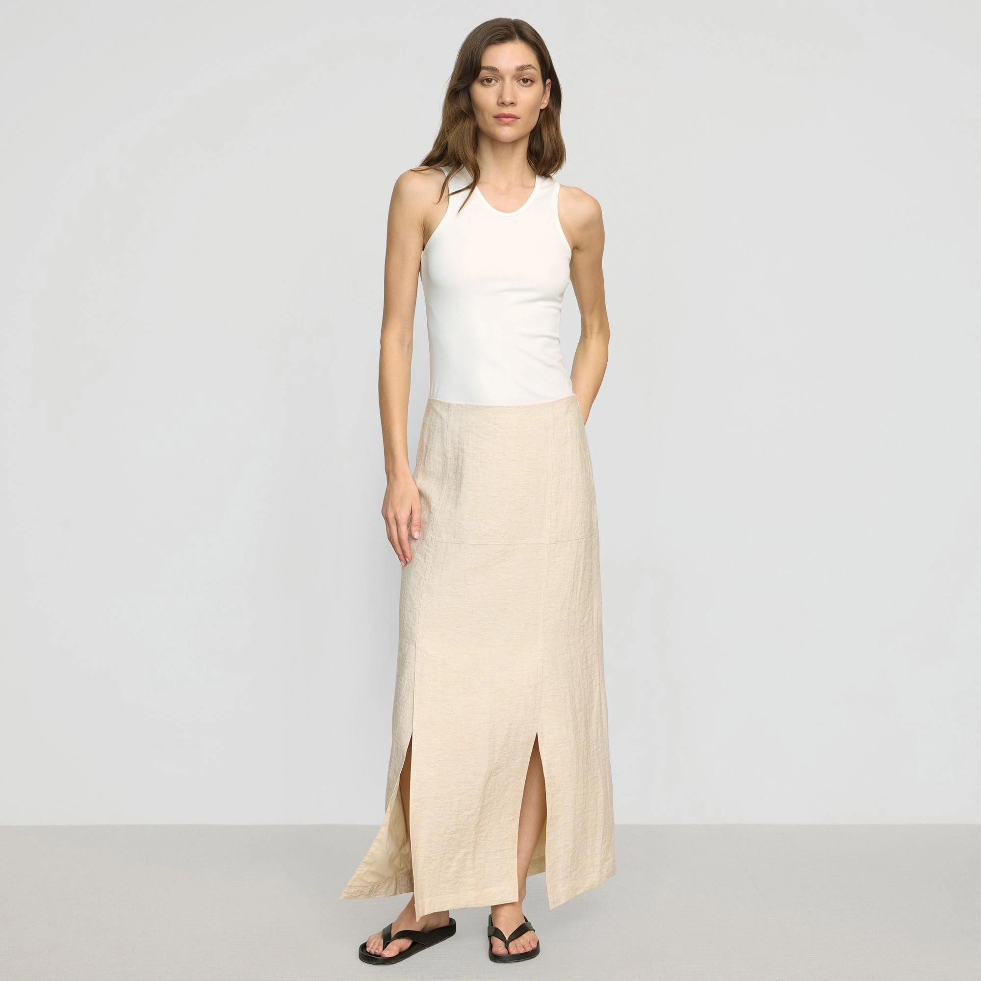 Back Slit Ranni Front-Vent Linen-Blend Skirt