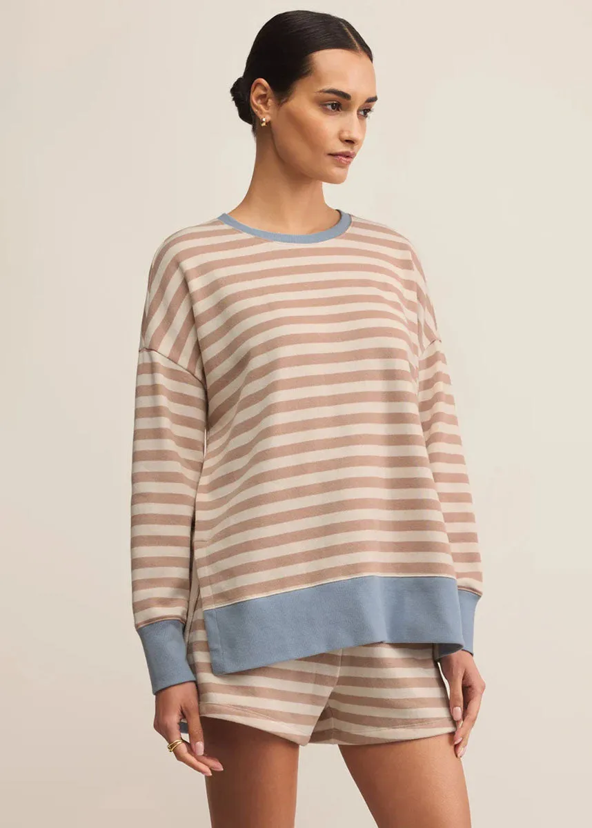 Cozy All-Day Layer Up Stripe Sweatshirt - Evening Sand