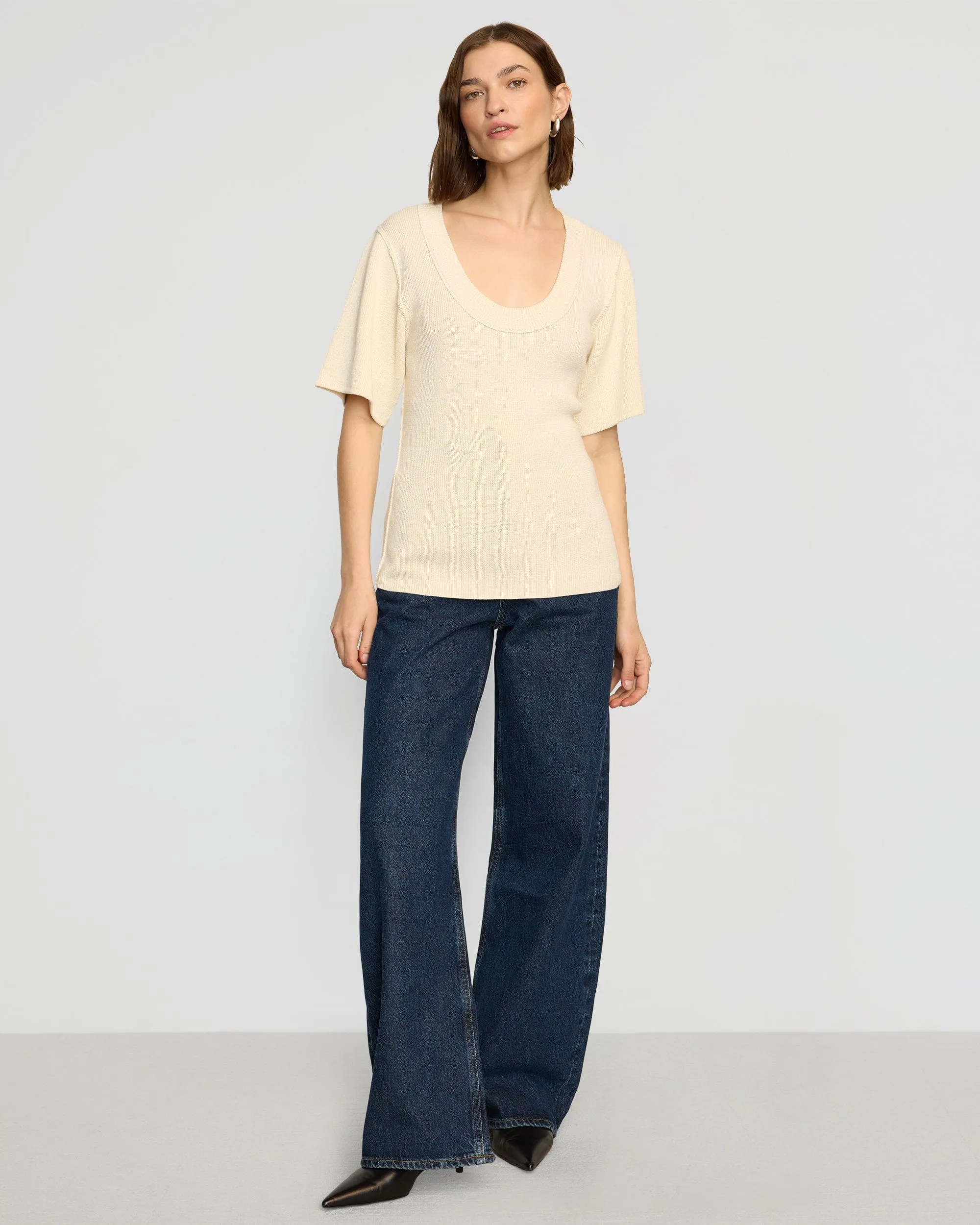 Smart Style Machine Washable Design Reina Sculpted Scoop-Neck Knit Top