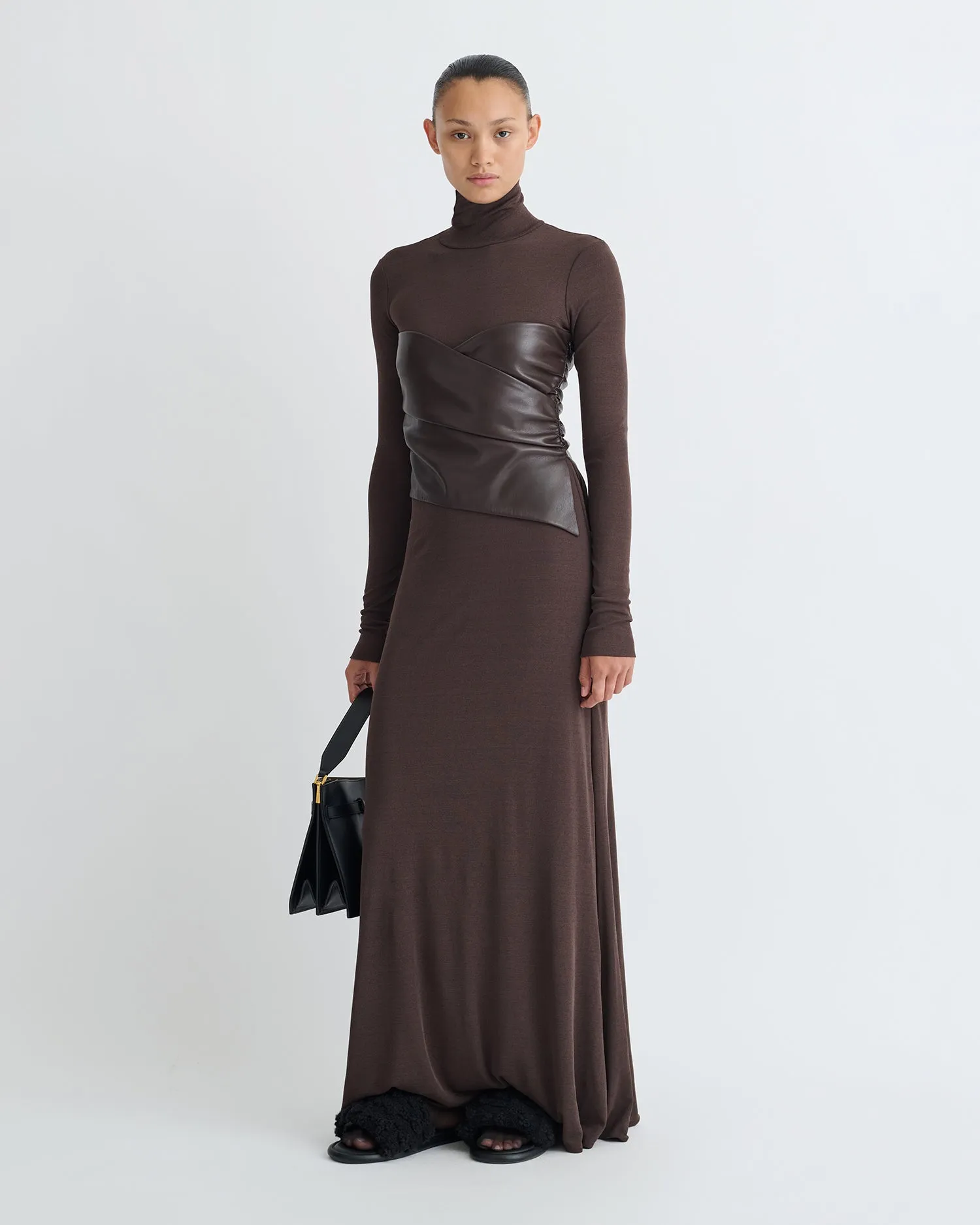 All-Day Wear Chic Tone Amabel - Mesh Jersey/Okobor Dress - Dark Oak/Coffee Ground