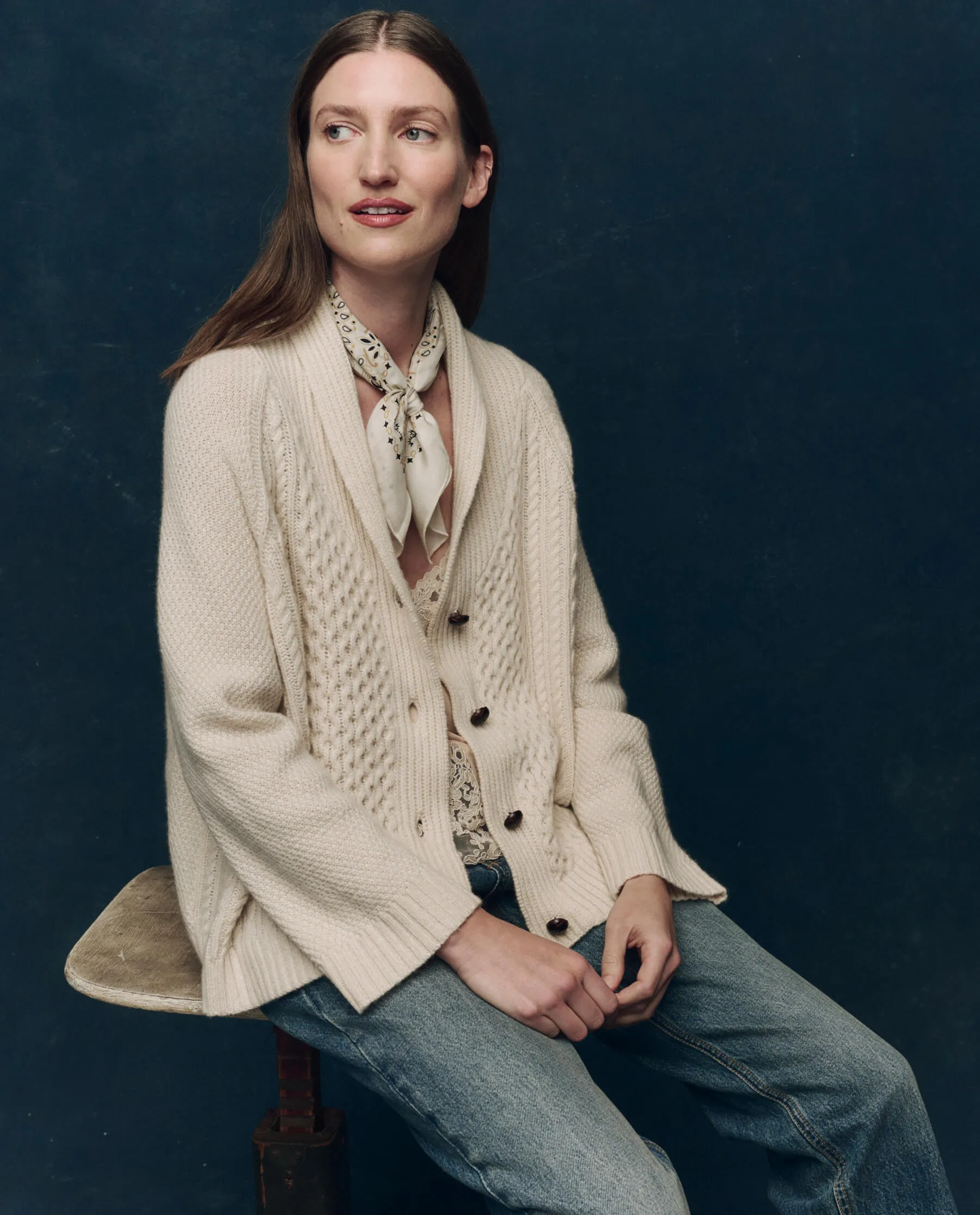 The Cashmere Cable Lodge Cardigan. -- Cream Colorfast Dye Method Comfy Performance