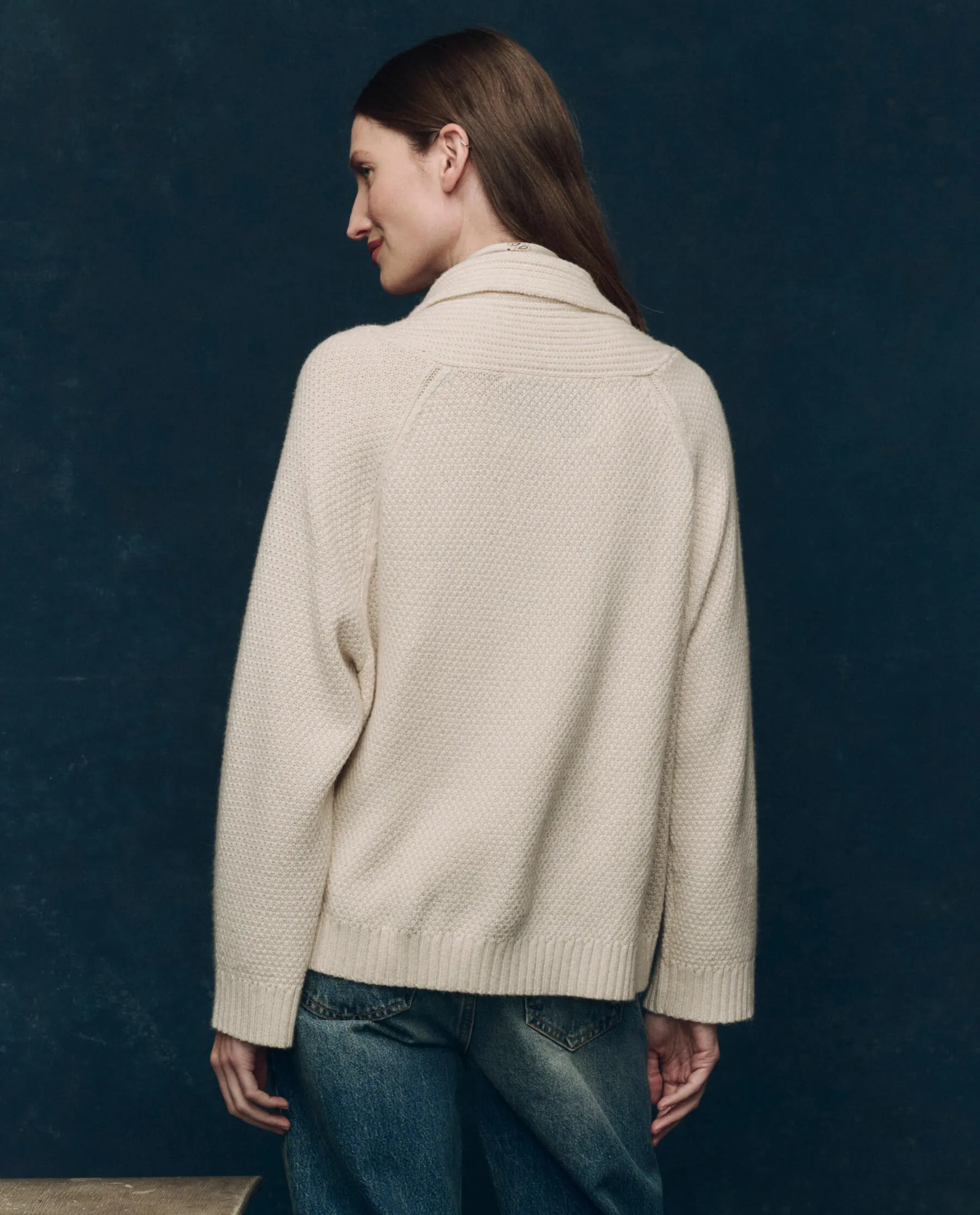 Light Reflective Trim The Cashmere Cable Lodge Cardigan. -- Cream