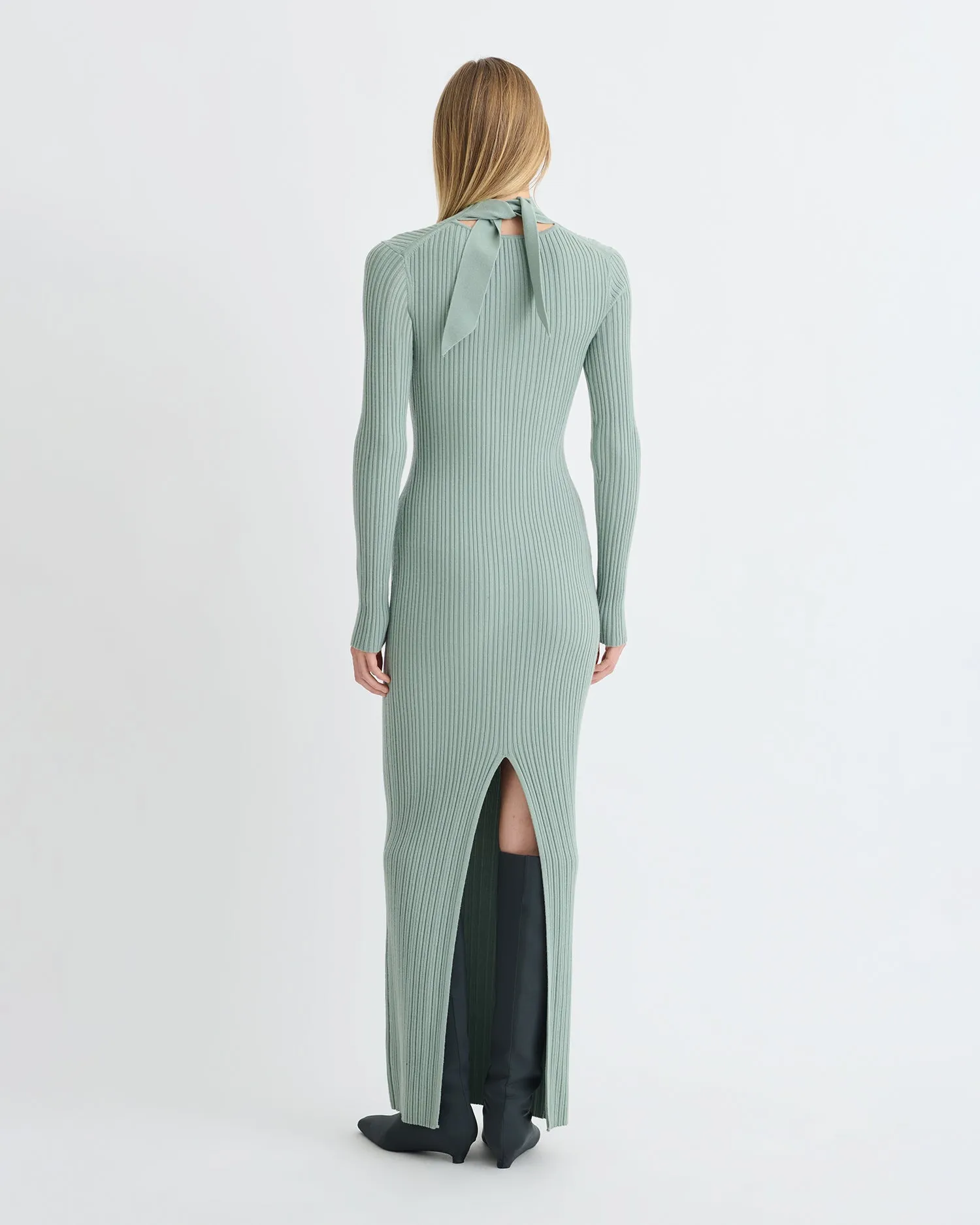 Mid layer Mirell - Fine Merino Rib Long Dress - Sage