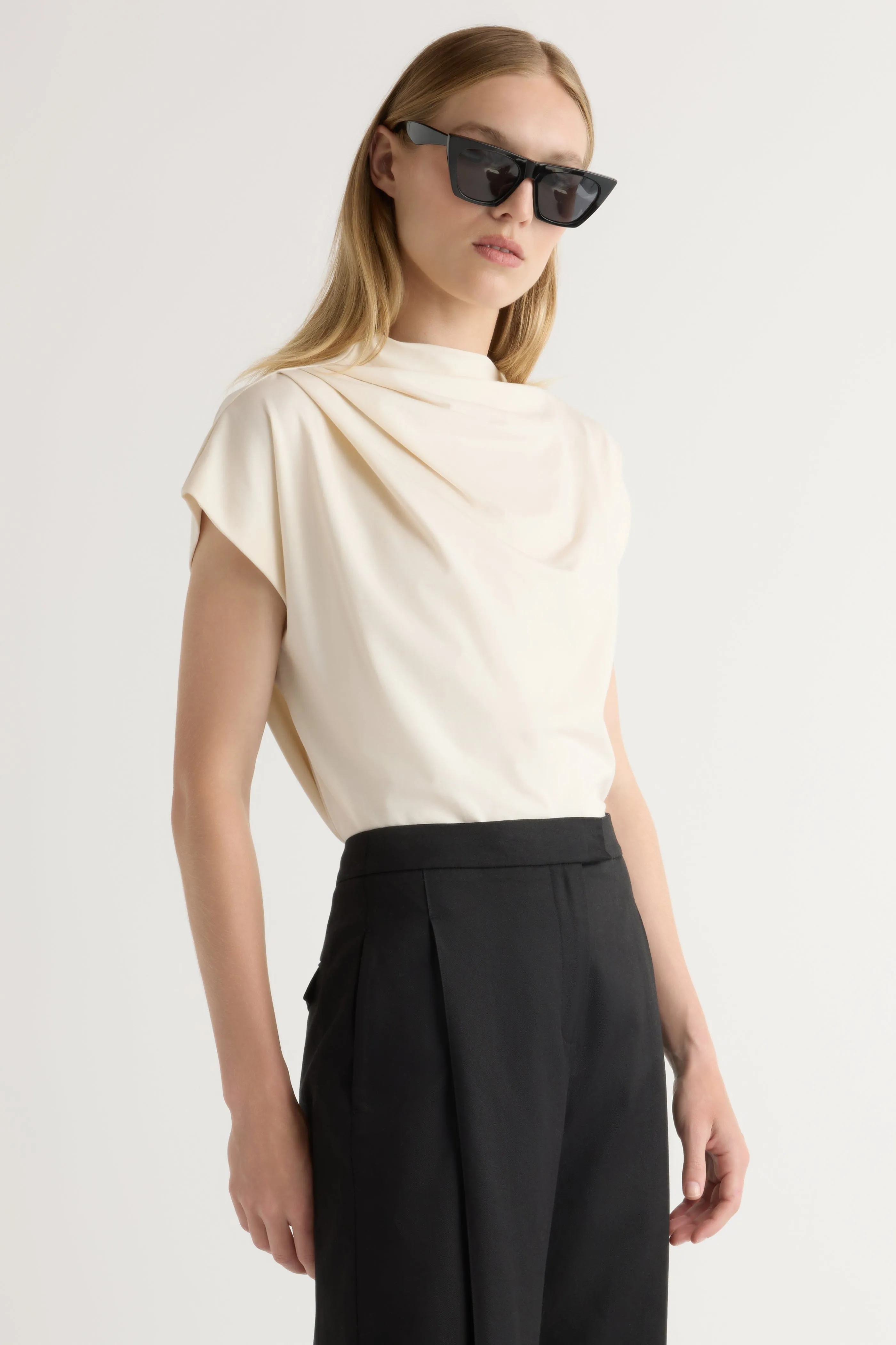 Kenny Asymmetric-Neck Tee Flattering Shape