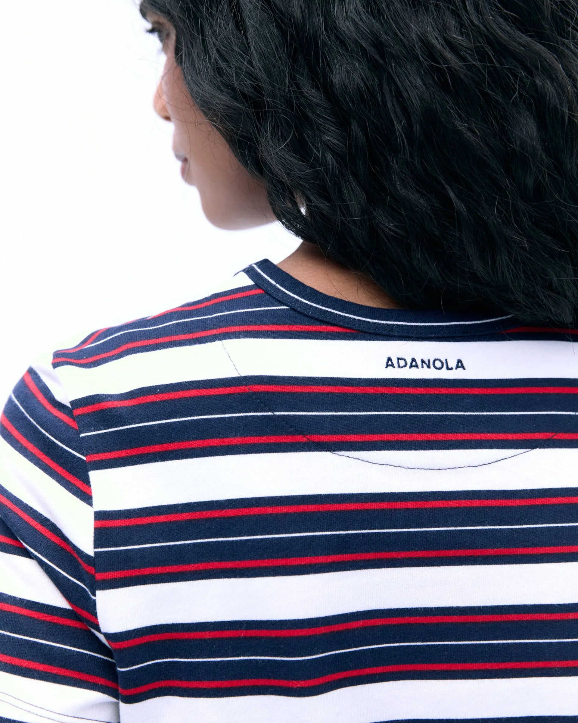 Stripe Short Sleeve Classic T-shirt - Navy Blue/Classic Red Tagless Collar Casual dress