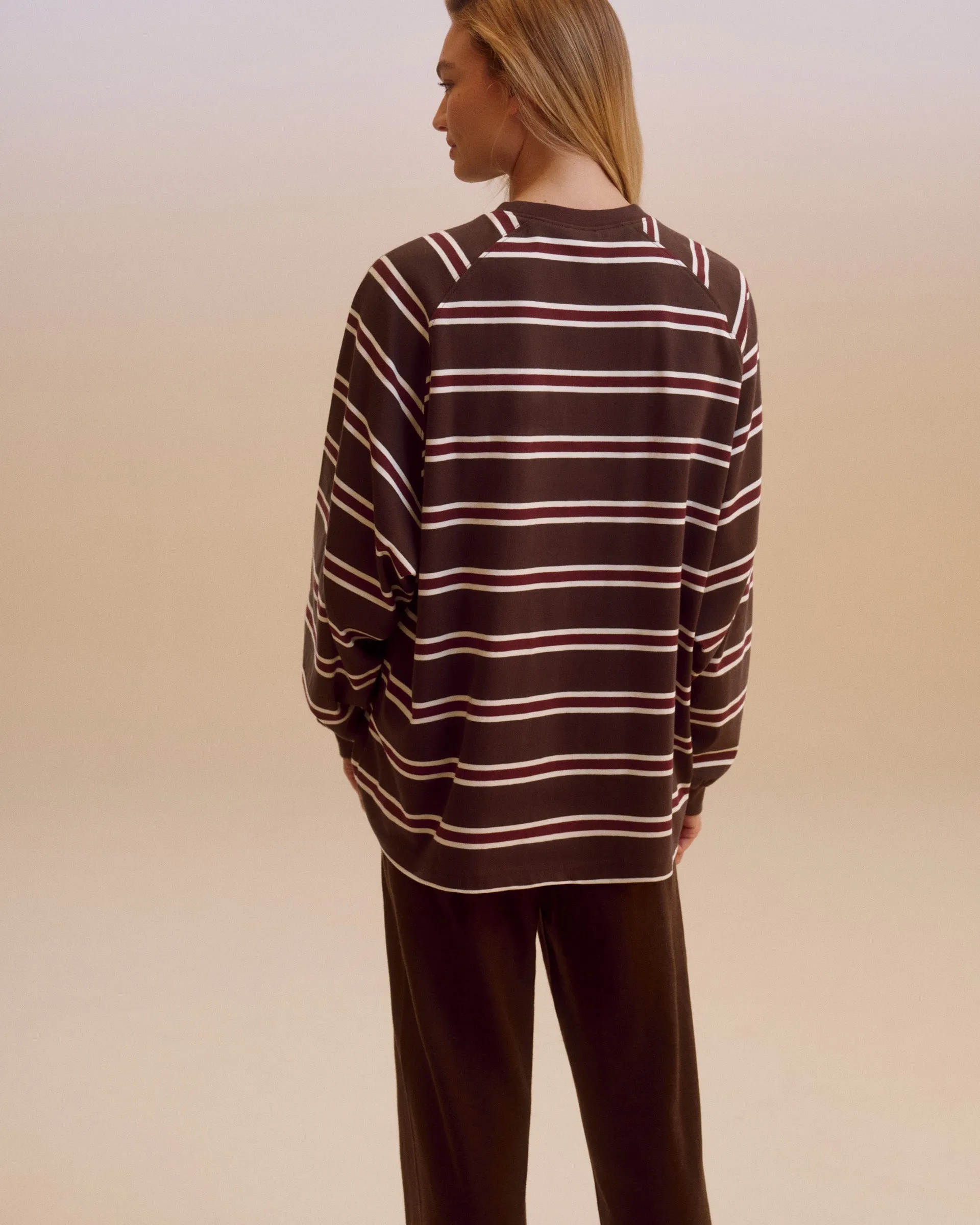 Stripe Long Sleeve T-shirt - Coffee Bean Stripe Hybrid Fabric Blend