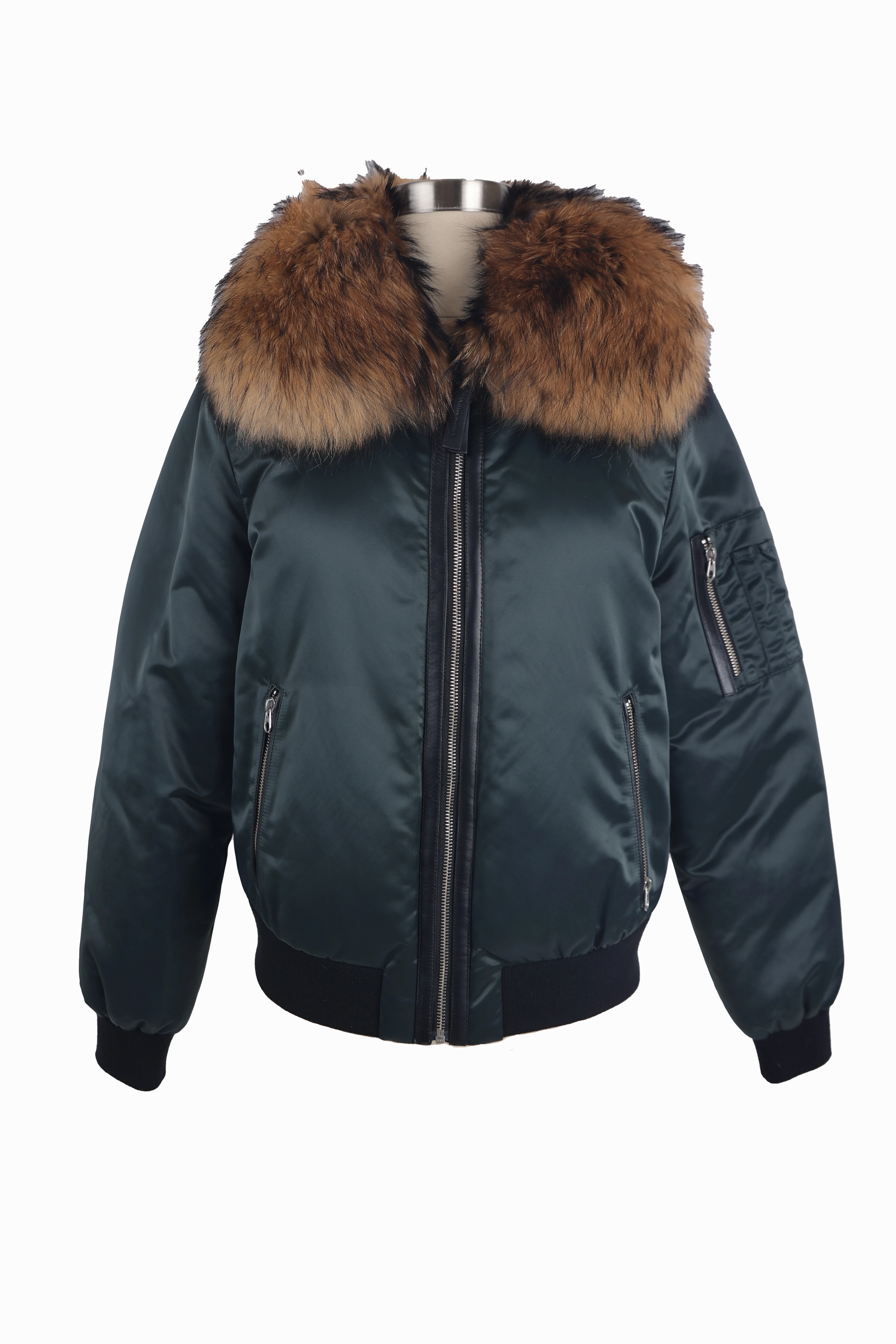 Ethical Manufacturing Rella Fur Trim Down Bomber Jacket