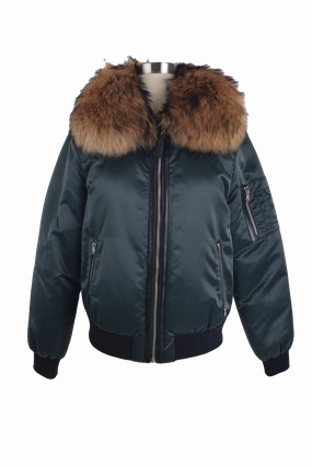 Ethical Manufacturing Rella Fur Trim Down Bomber Jacket