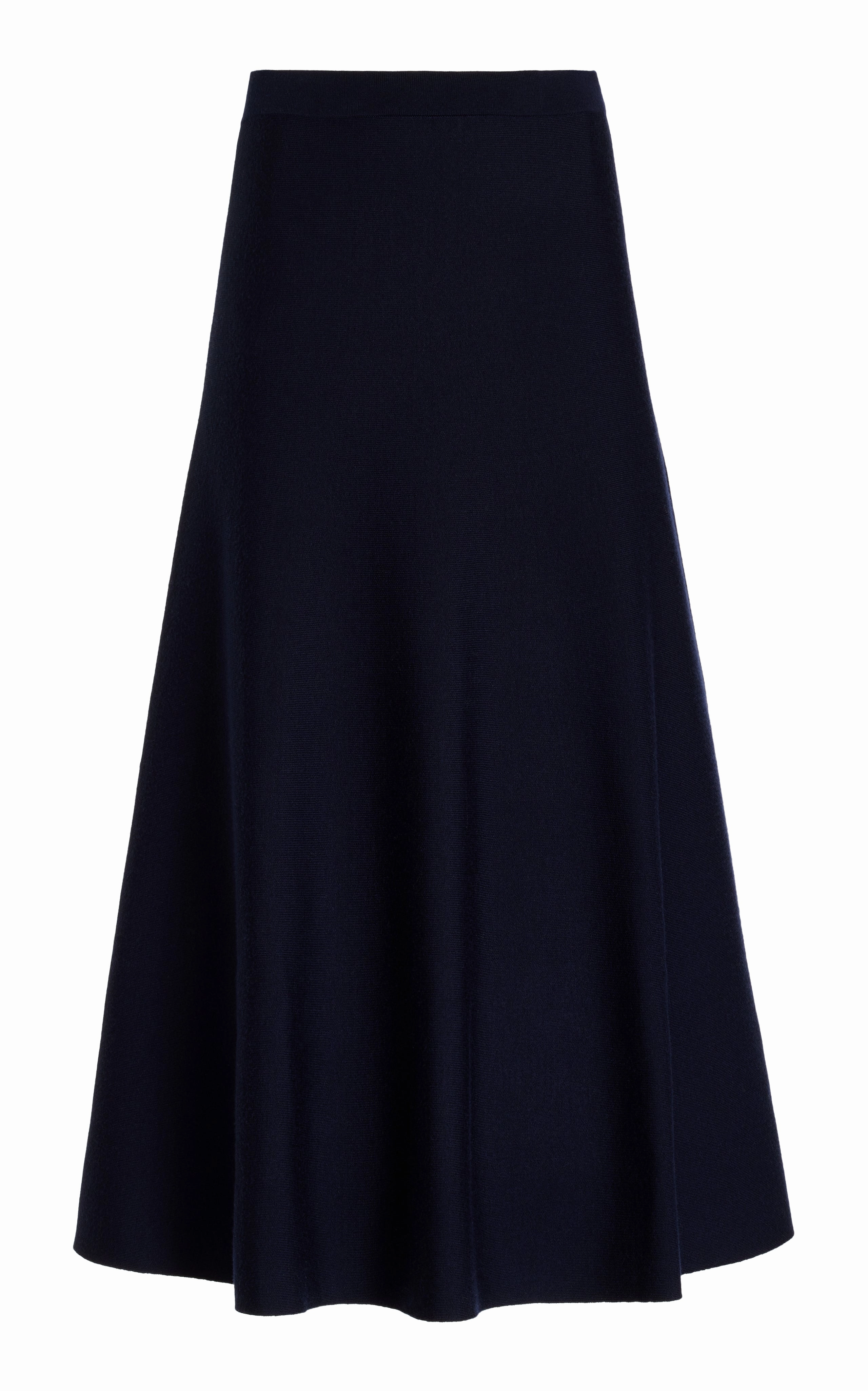 Breathable Polished Cut Freddie Knit Midi Skirt in Dark Navy Merino Wool Cashmere