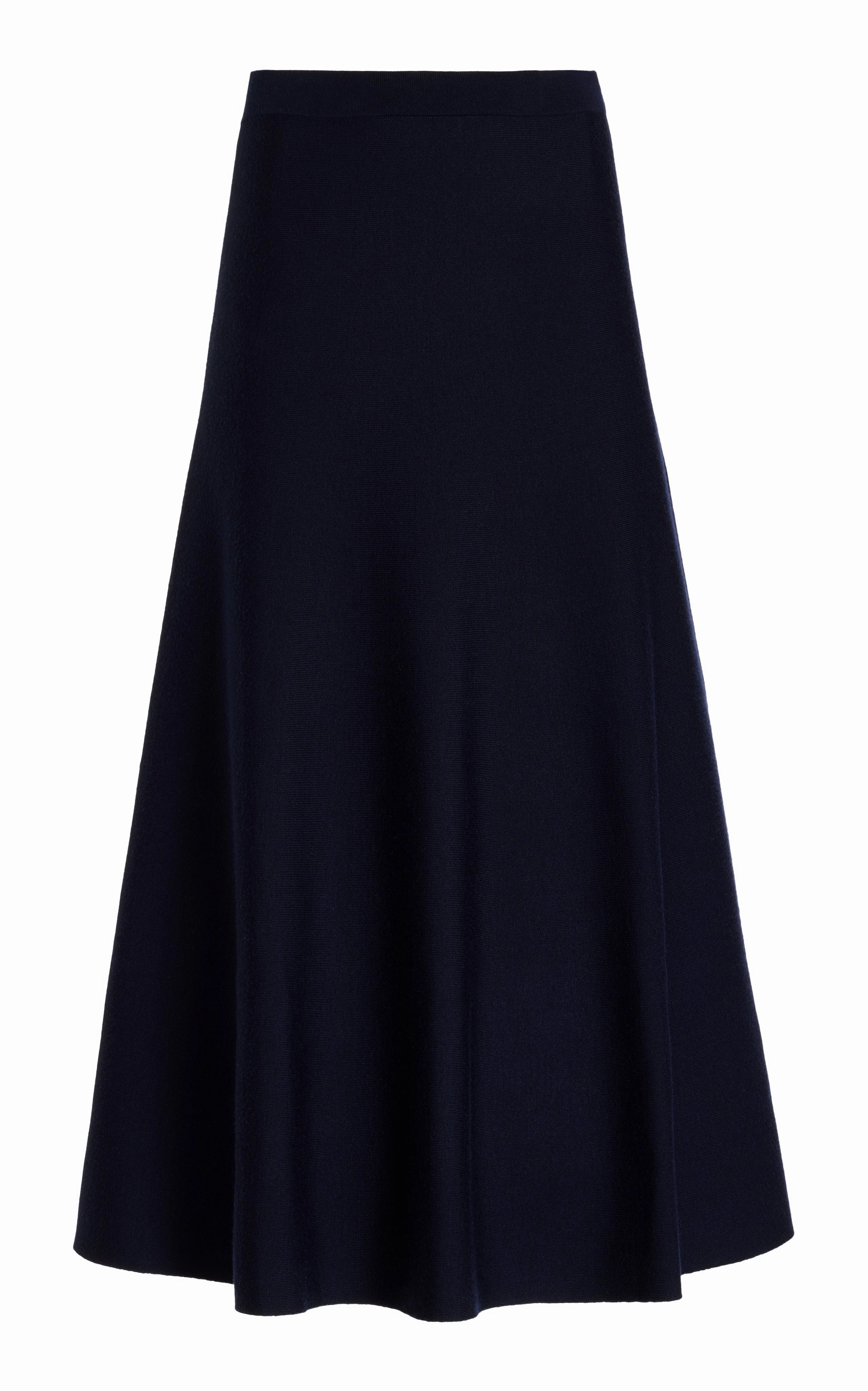 Crisscross Details Freddie Knit Midi Skirt in Dark Navy Merino Wool Cashmere